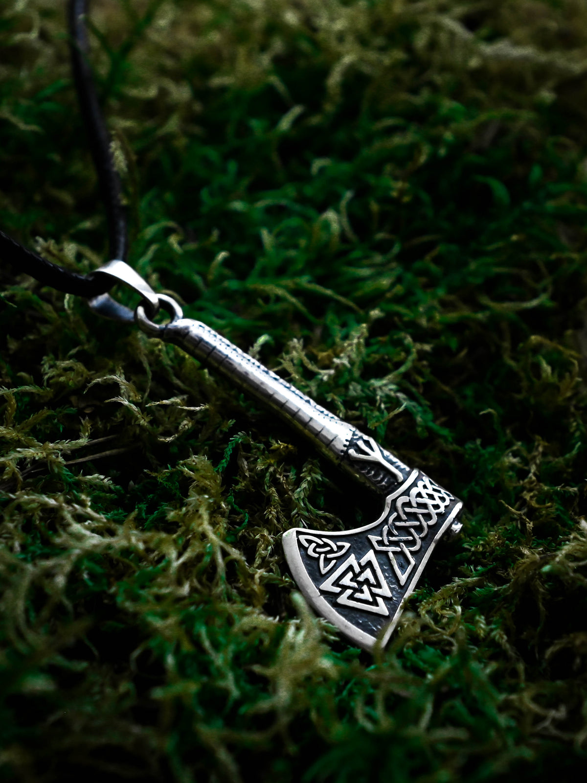 Viking Axe with Valknut Symbol, Sterling Silver 925 — Viking & Norse Symbol Pendant