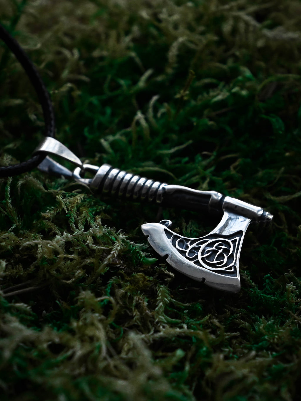 Scandinavian Axe with Knotwork, Sterling Silver 925 — Viking Symbol Pendant