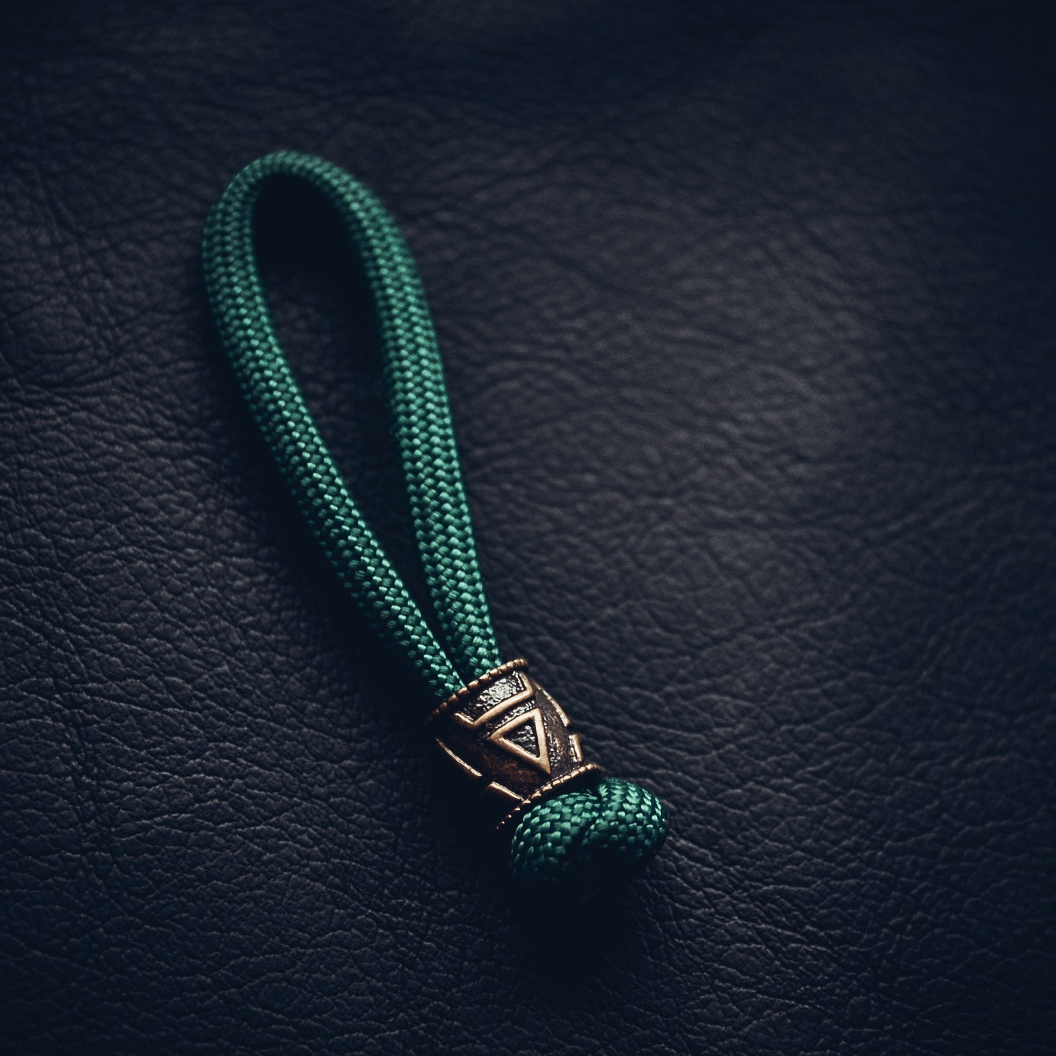 Symbol of Veles Keychain, Bronze on Paracord Cord