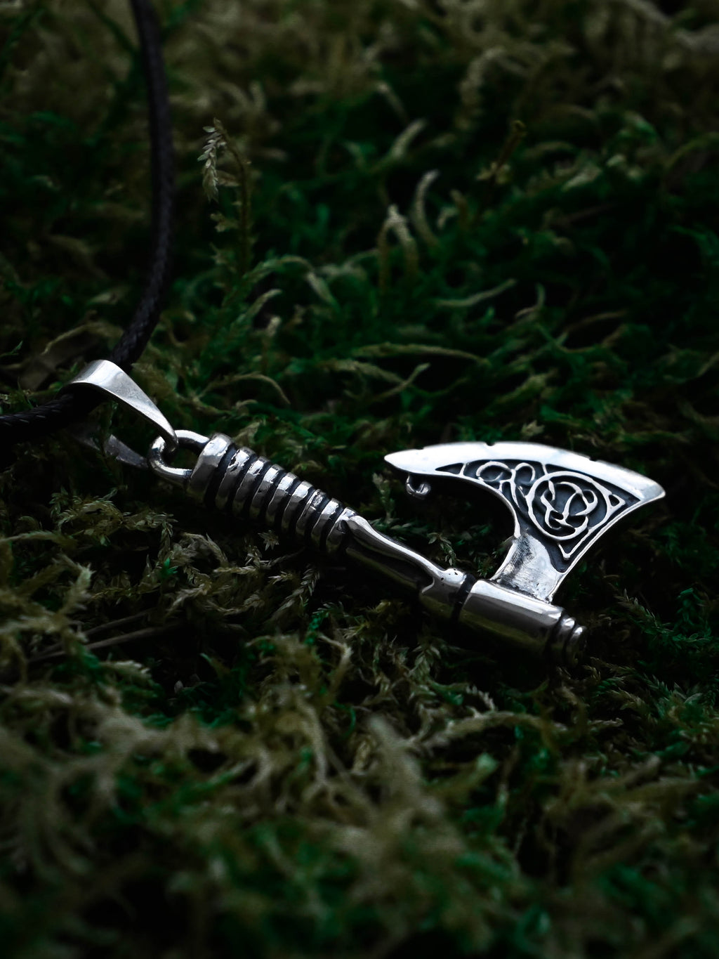 Scandinavian Axe with Knotwork, Sterling Silver 925 — Viking Symbol Pendant