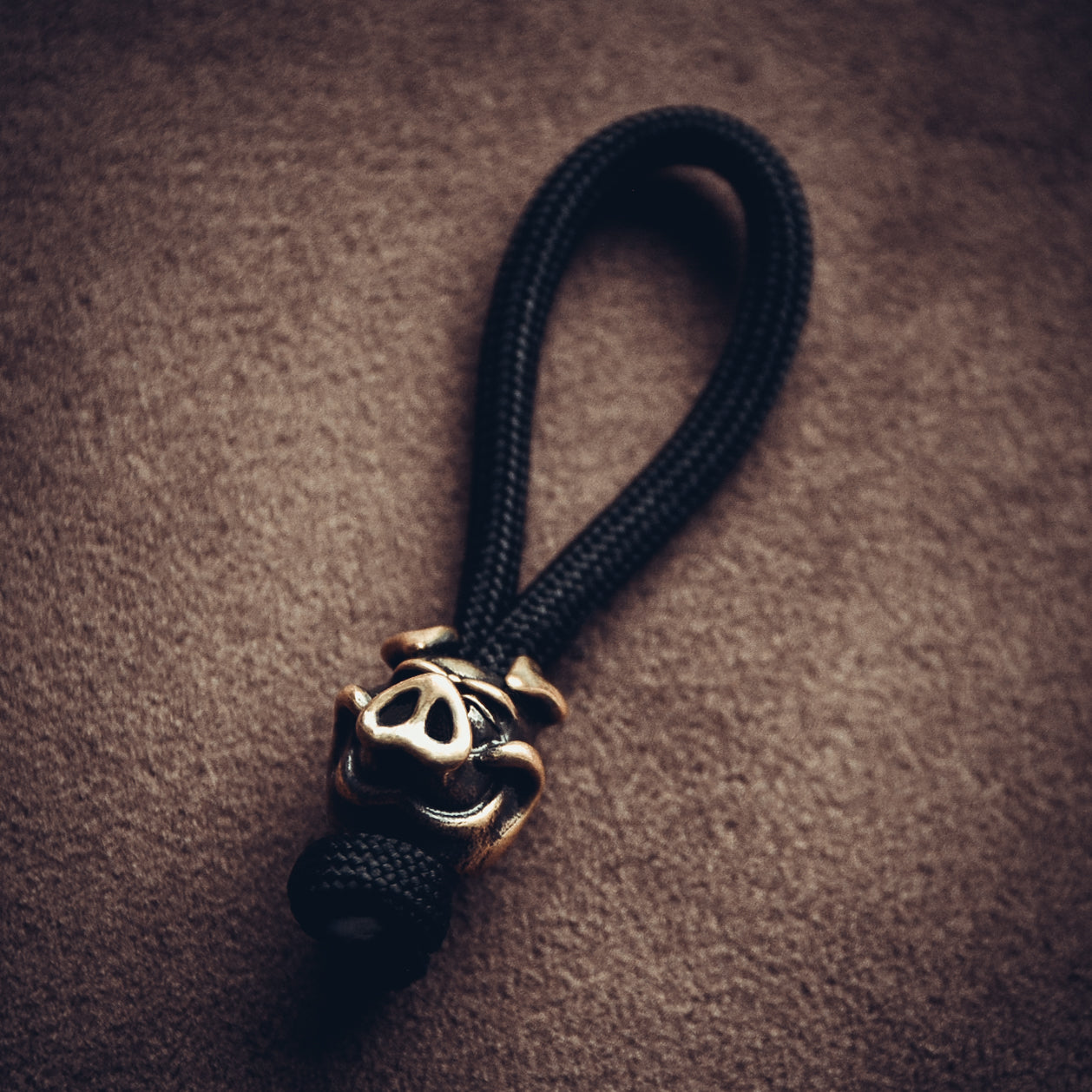 Pig Keychain, Bronze on Paracord Cord