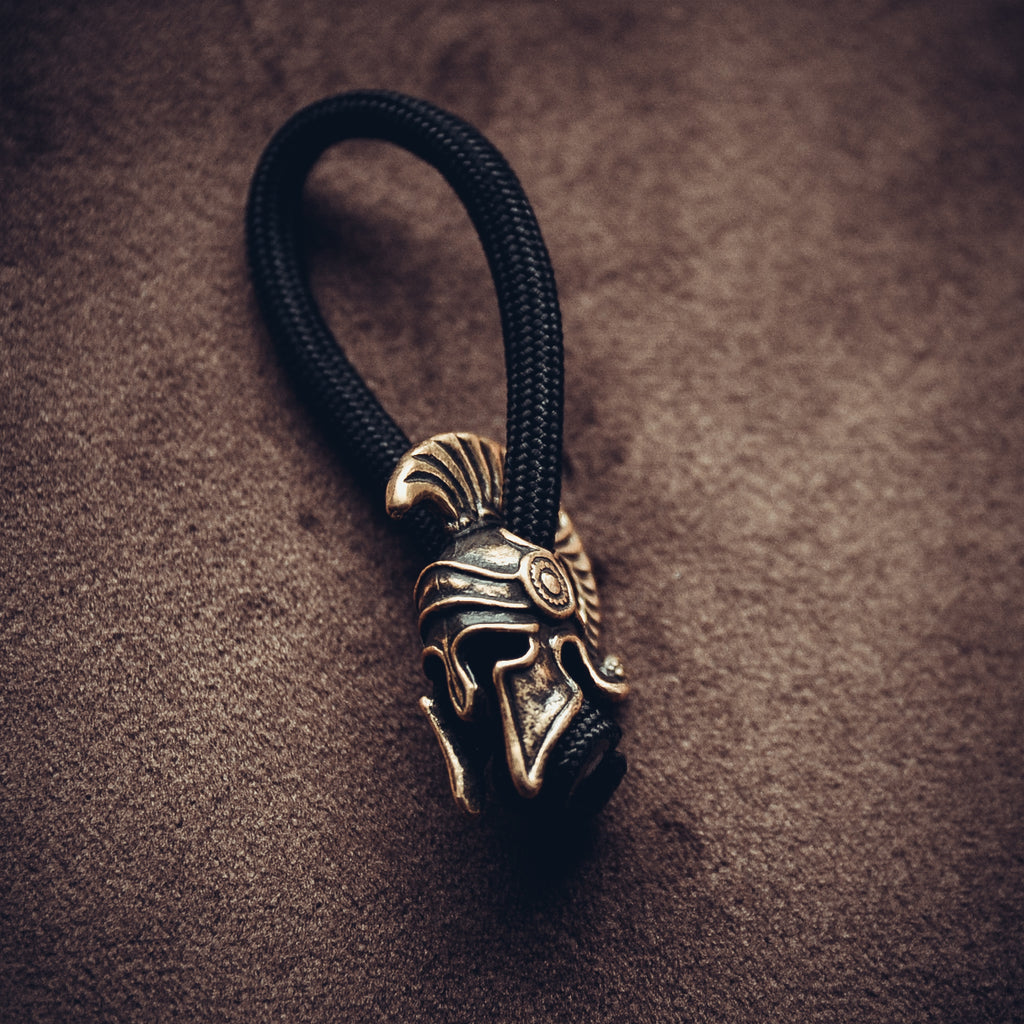 Greek Helmet Keychain, Bronze on Paracord Cord