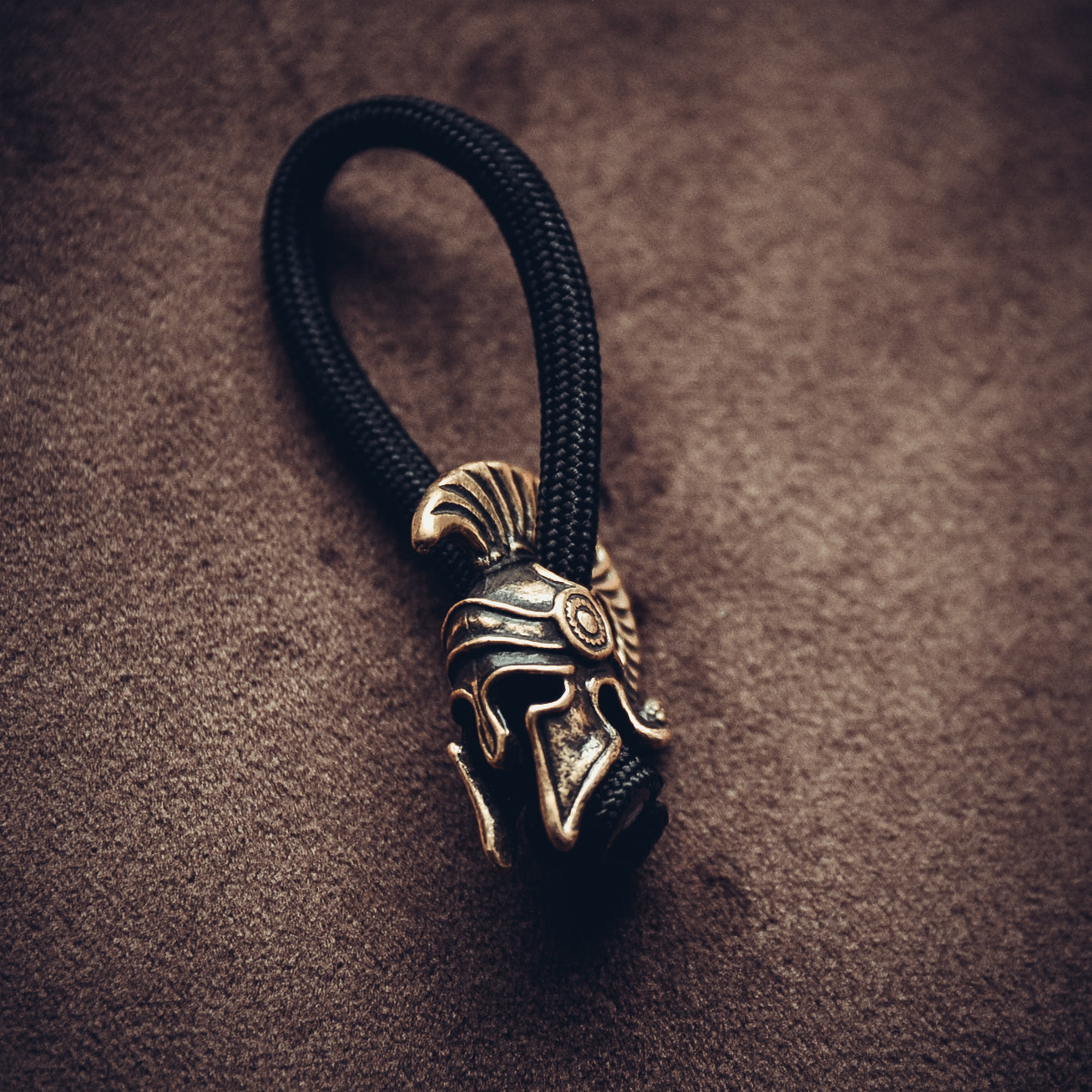 Greek Helmet Keychain, Bronze on Paracord Cord