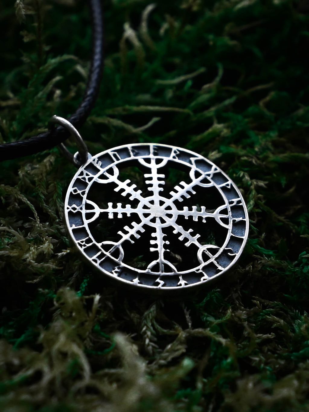 Helm of Awe (Aegishjalmur) Amulet in Futhark, Sterling Silver 925 — Viking Symbol Pendant