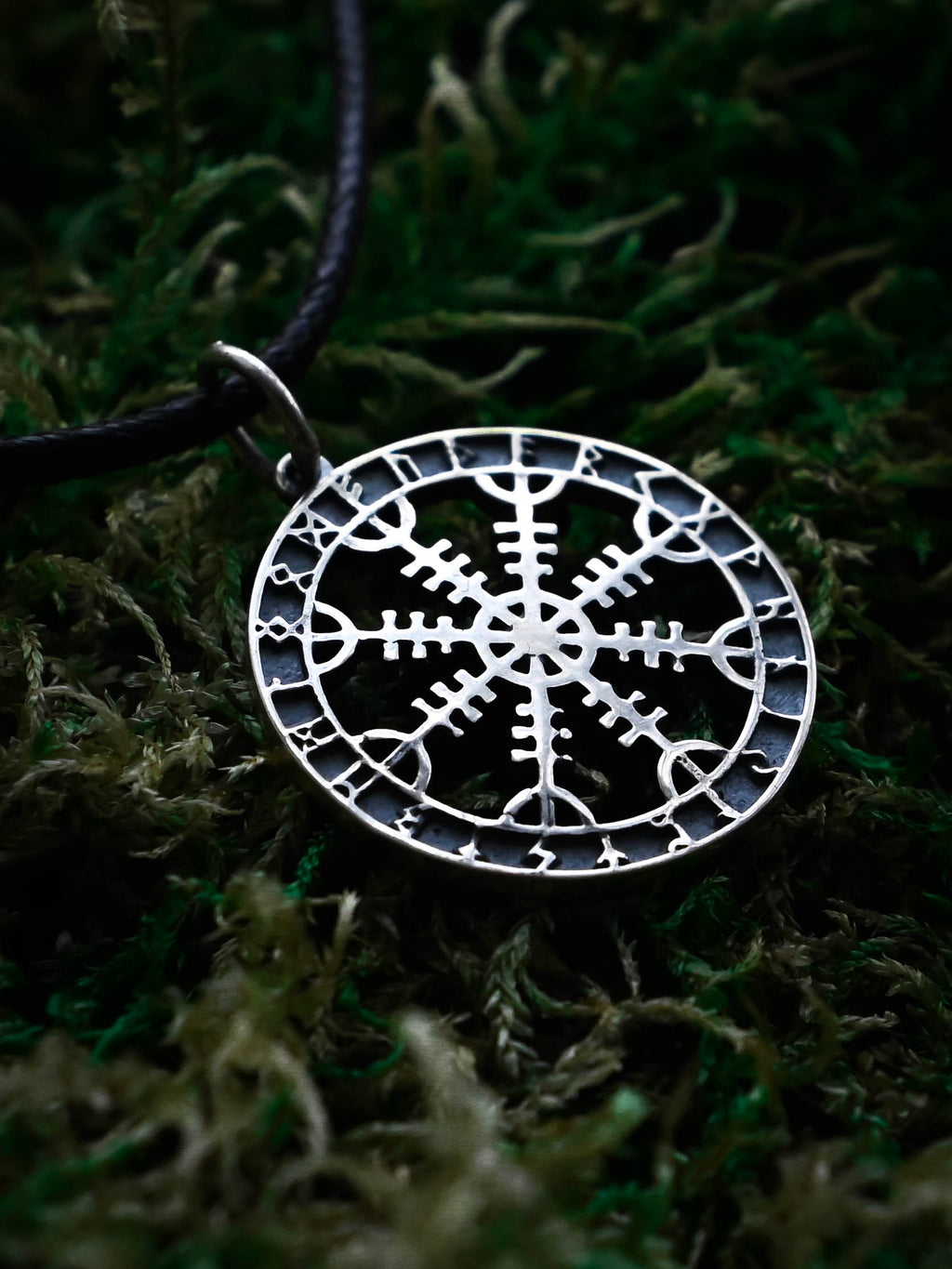 Helm of Awe (Aegishjalmur) Amulet in Futhark, Sterling Silver 925 — Viking Symbol Pendant