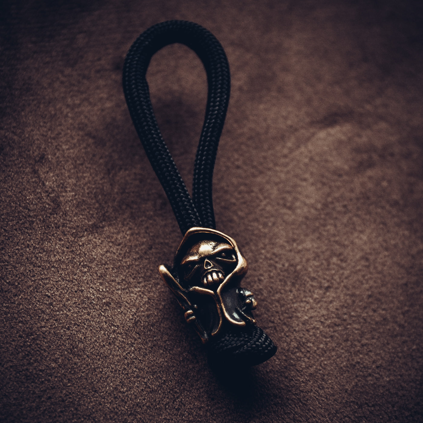 Death with Scythe Keychain, Bronze on Paracord Cord