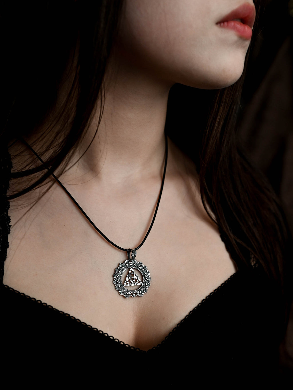 Viking Protection Knot Amulet in Oak Wreath, Sterling Silver 925 — Norse, Slavic & Viking Symbol Pendant