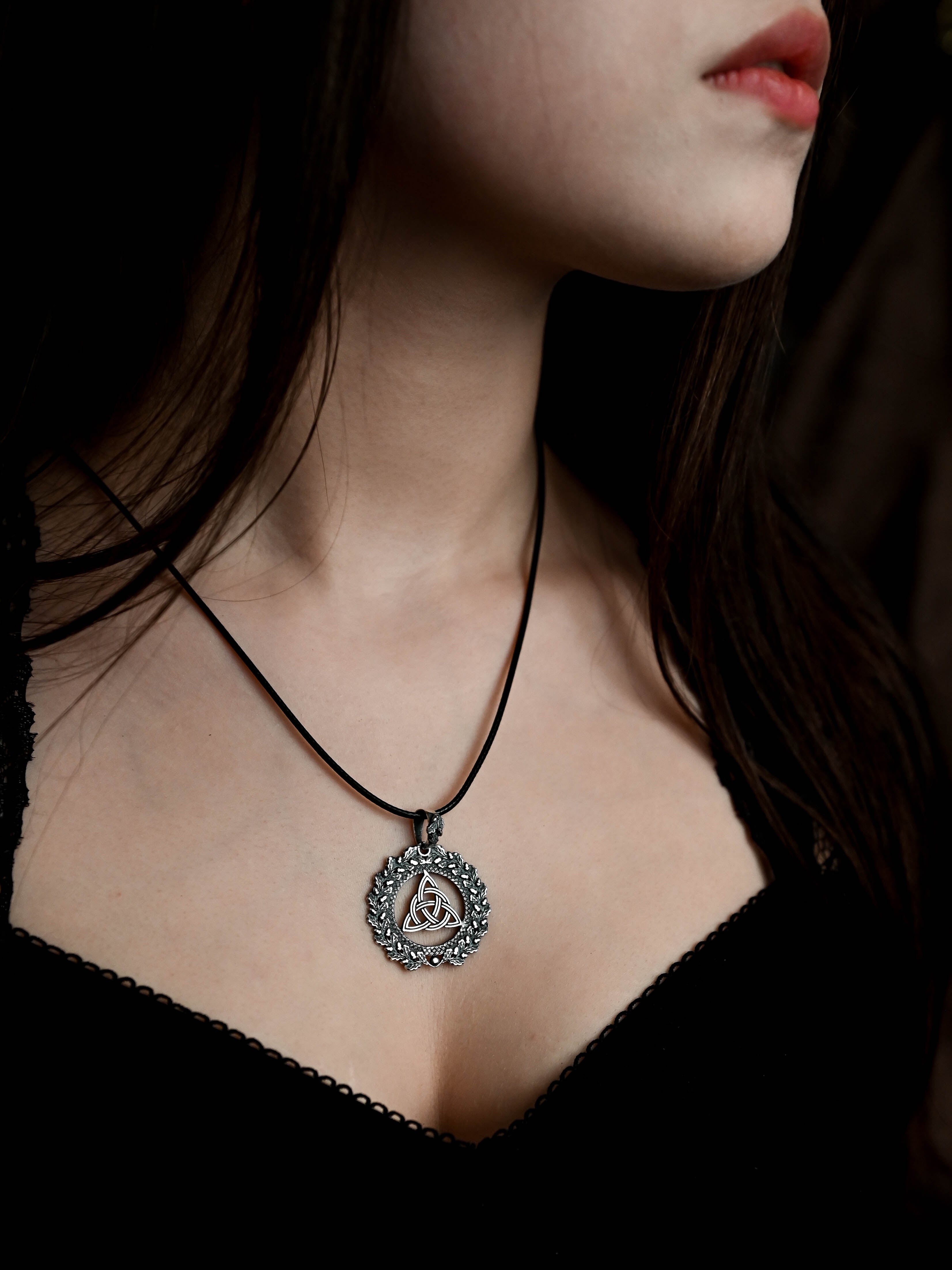 Viking Protection Knot Amulet in Oak Wreath, Sterling Silver 925 — Norse, Slavic & Viking Symbol Pendant