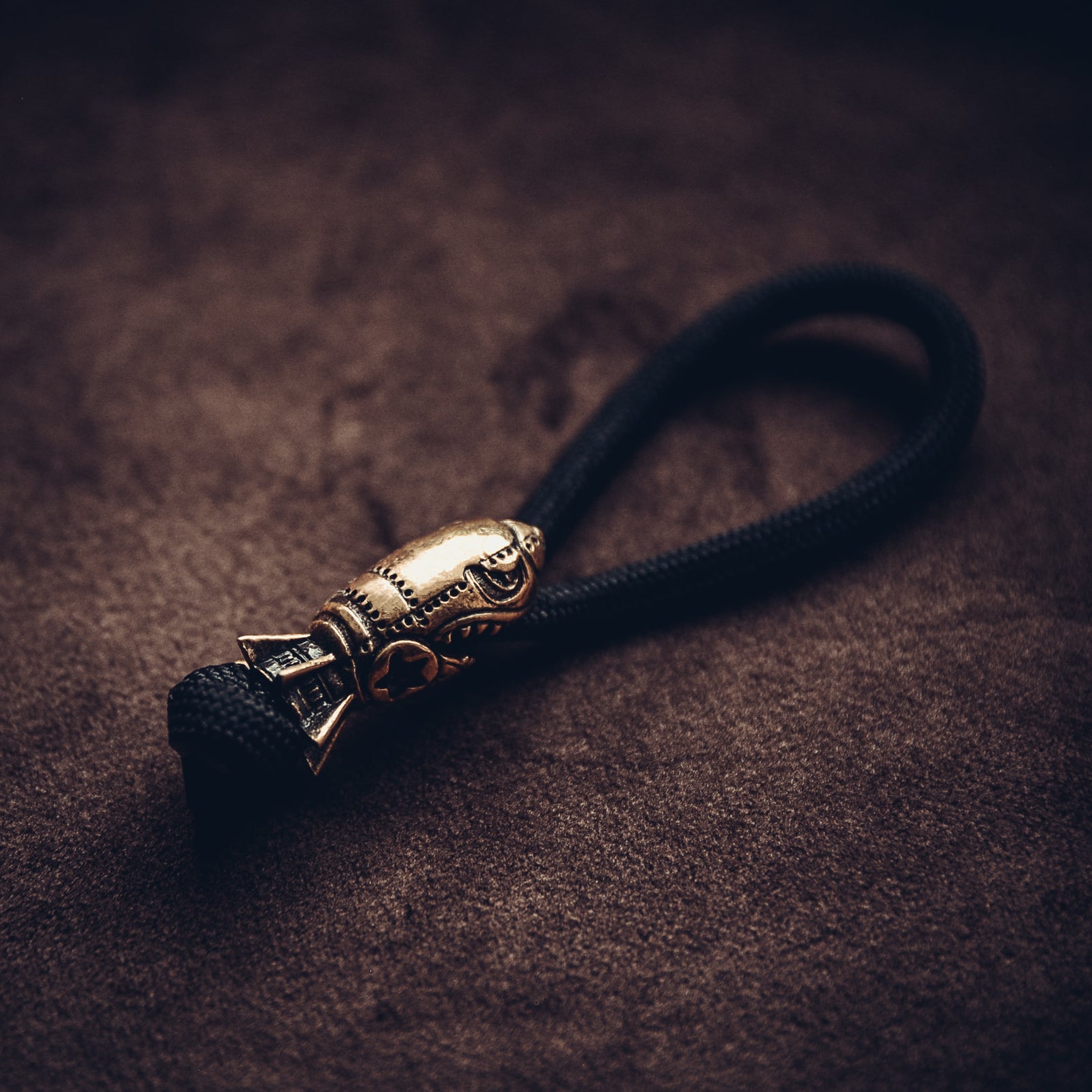 Rocket Keychain, Bronze on Paracord Cord