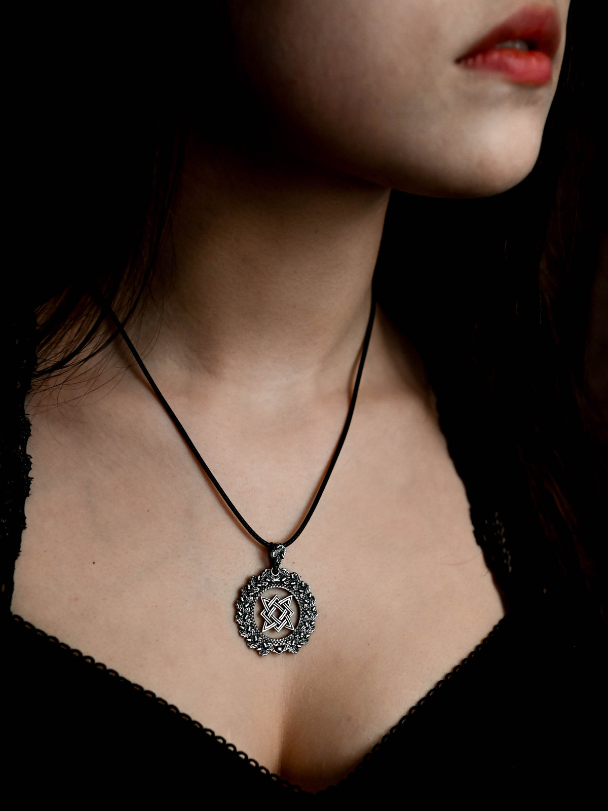 Star of Rus Amulet in Oak Wreath, Sterling Silver 925 — Slavic, Viking & Norse Symbol Pendant