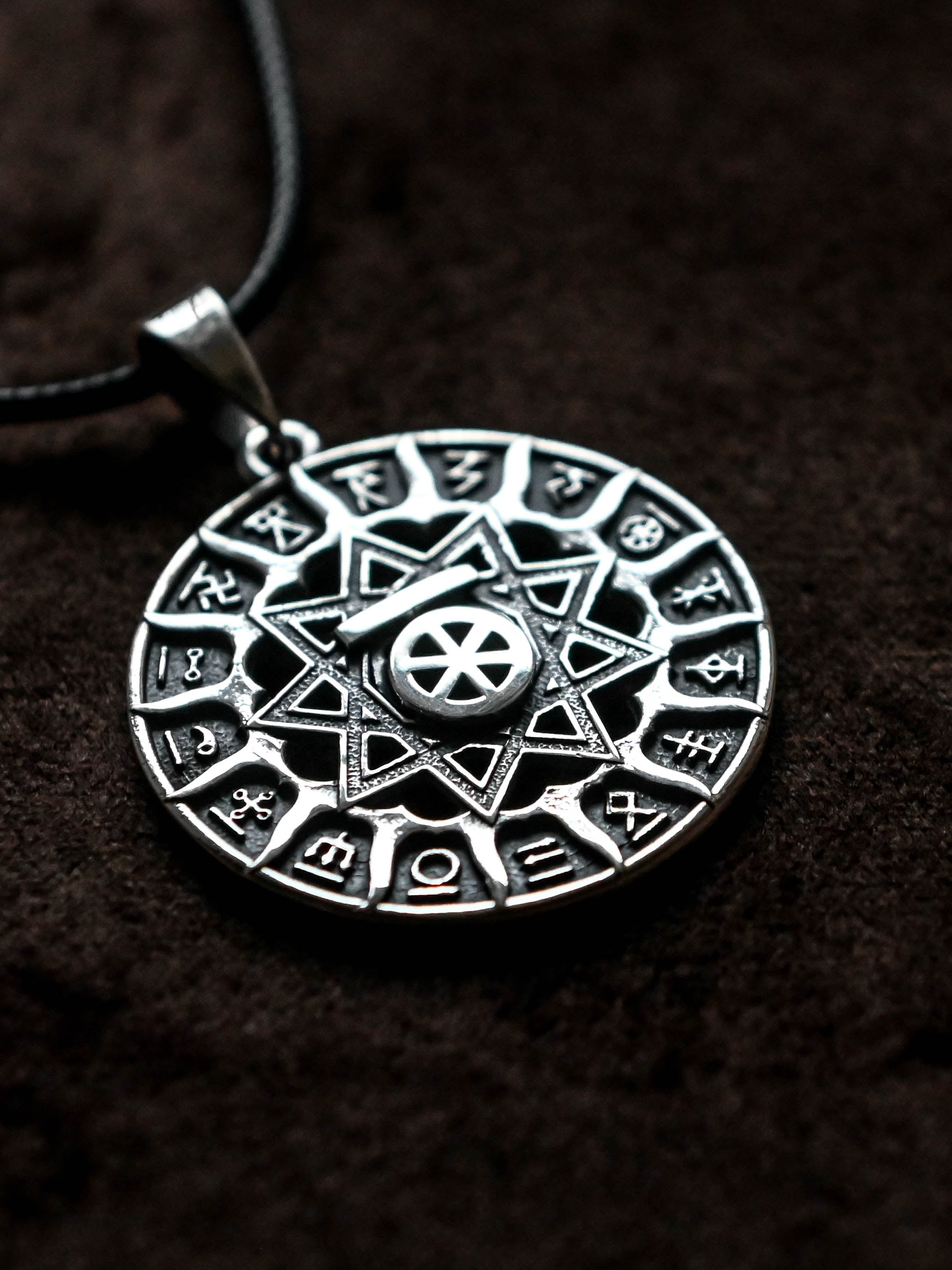 Slavic Chertog Finist (Falcon) Amulet, Sterling Silver 925 — Svarog Circle Zodiac Pendant