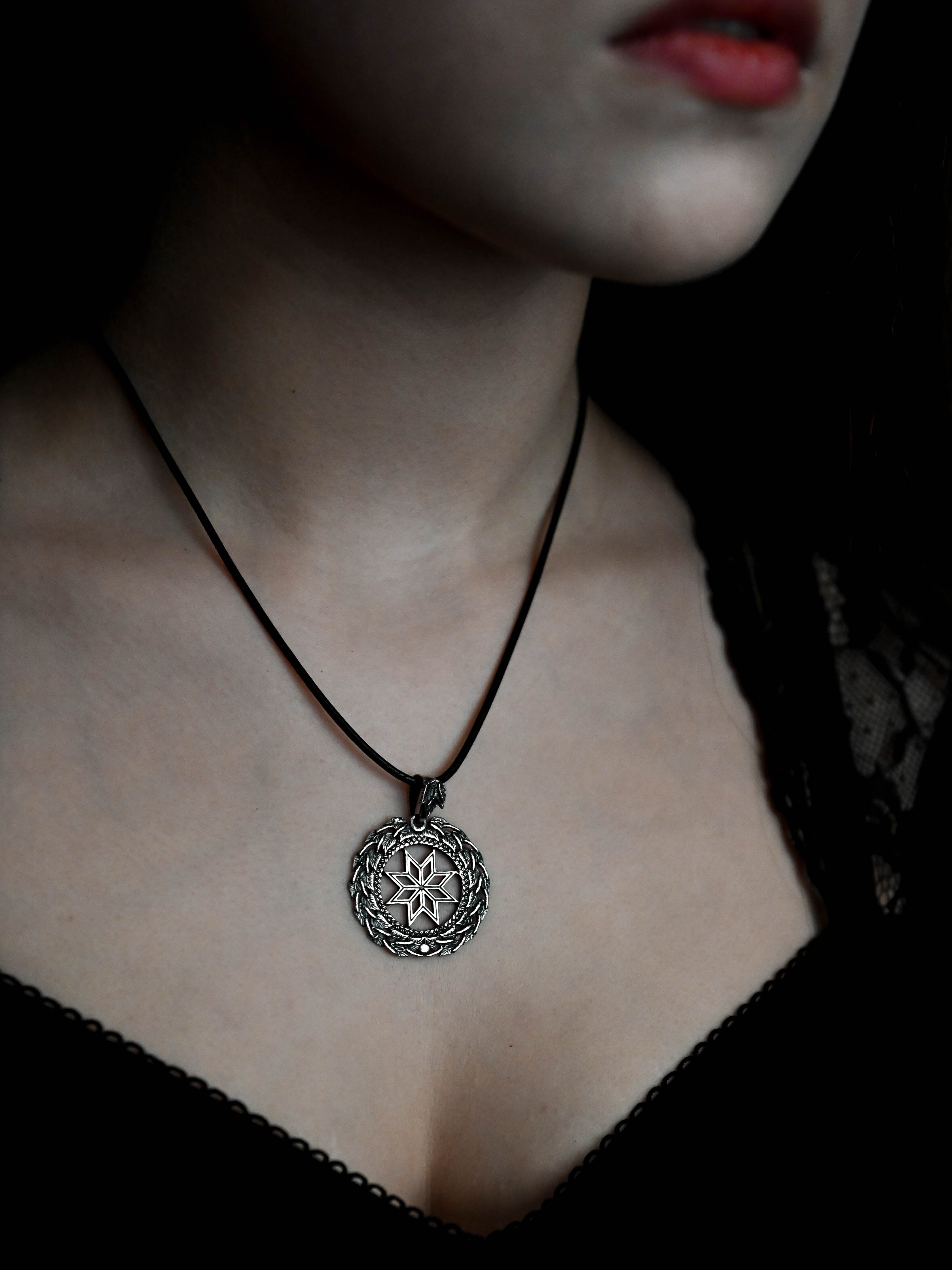Alatyr Amulet in Birch Wreath, Sterling Silver 925 — Slavic, Viking & Norse Symbol Pendant