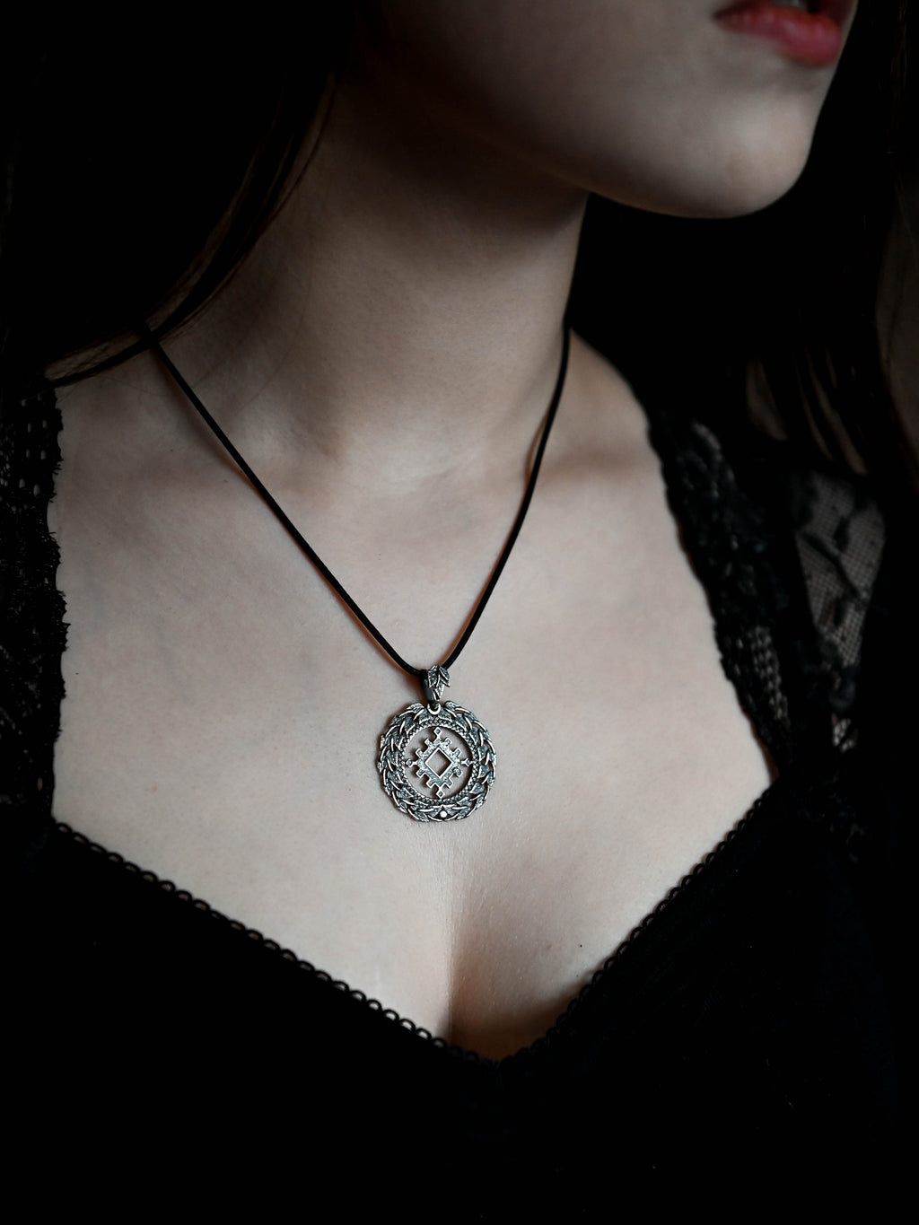 Thistle of Happiness (Repeynik) Amulet in Birch Wreath, Sterling Silver 925 — Slavic, Viking & Norse Symbol Pendant