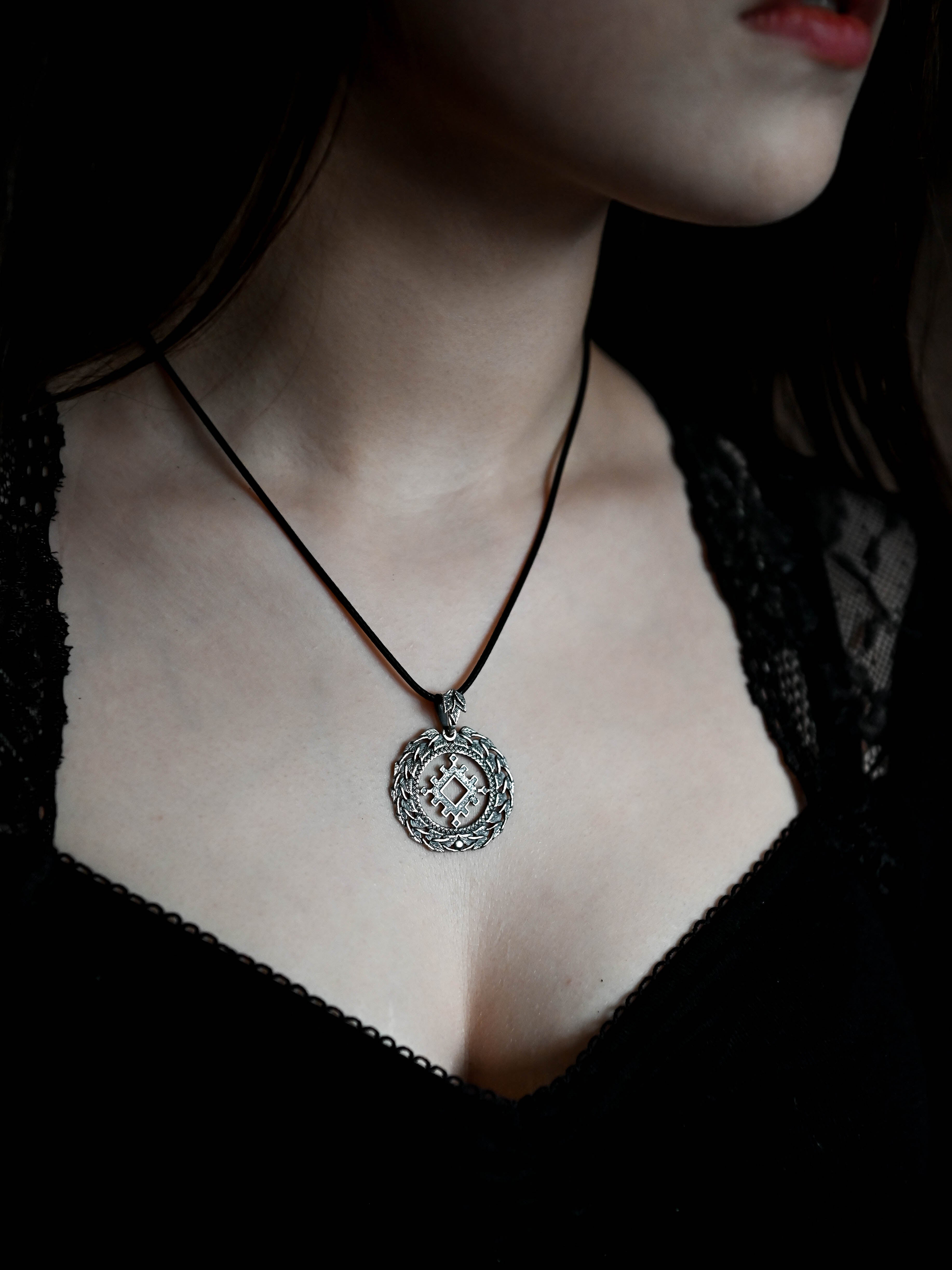 Thistle of Happiness (Repeynik) Amulet in Birch Wreath, Sterling Silver 925 — Slavic, Viking & Norse Symbol Pendant