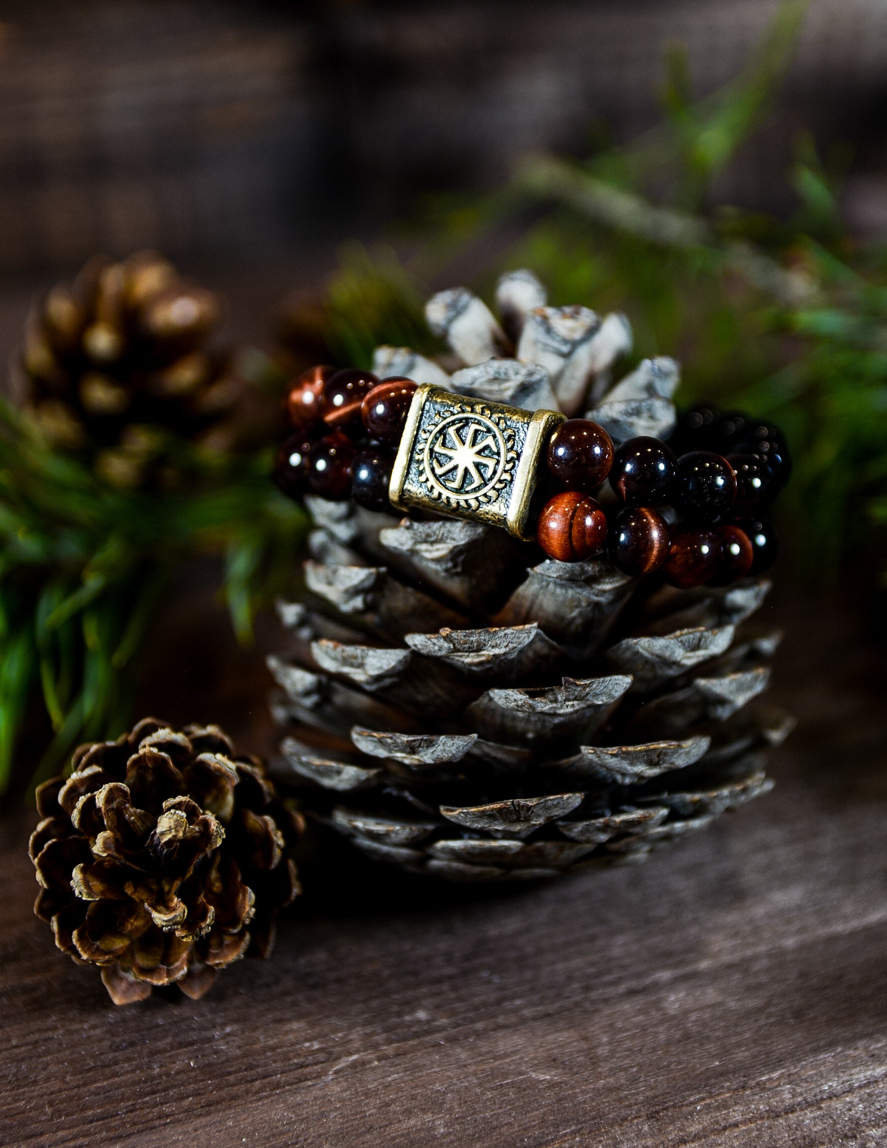 Ox Eye Stone Double-Row Bracelet with Kolovrat Bead