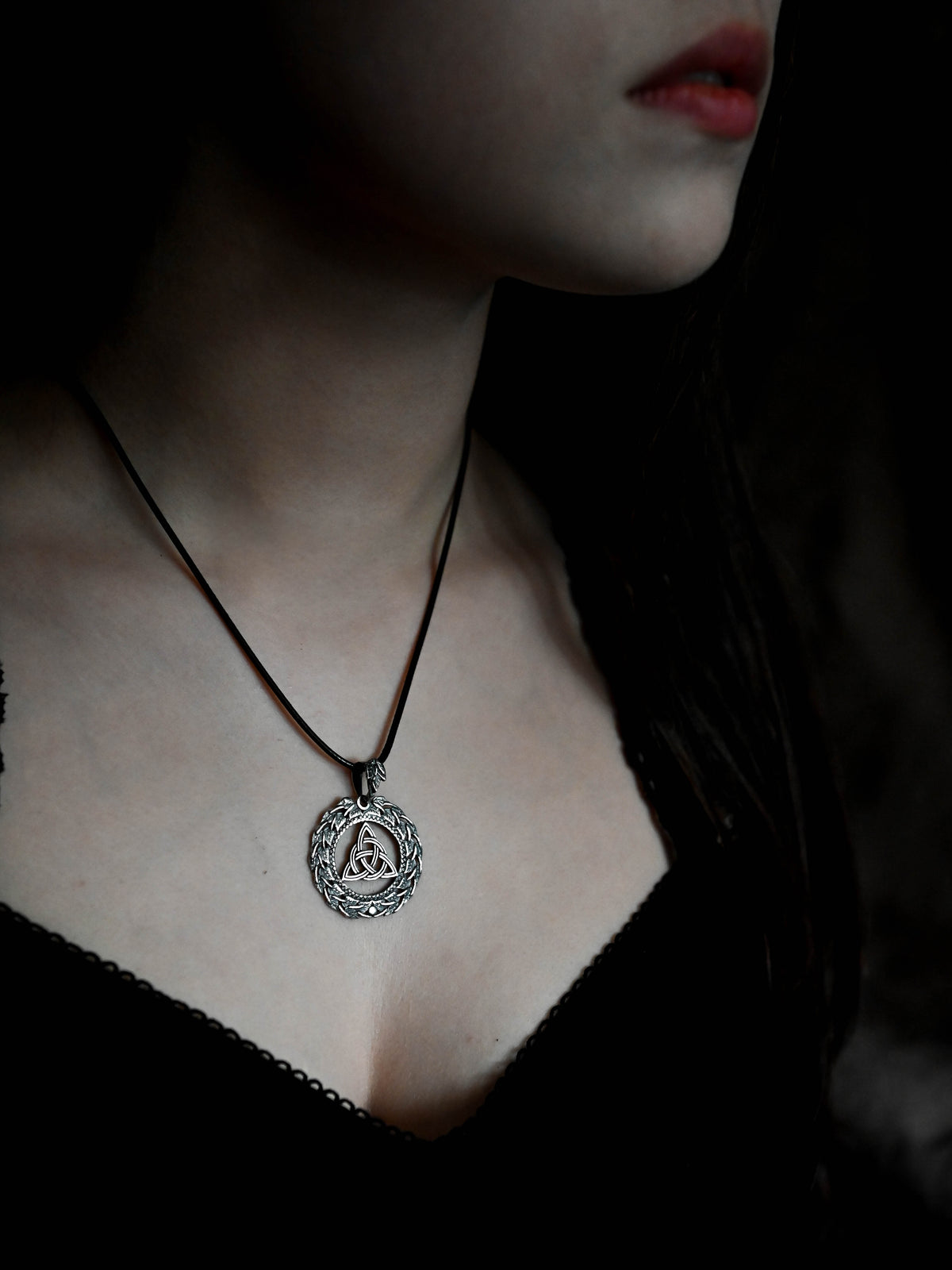 Celtic Knot Amulet in Birch Wreath, Sterling Silver 925 — Celtic, Viking & Norse Symbol Pendant