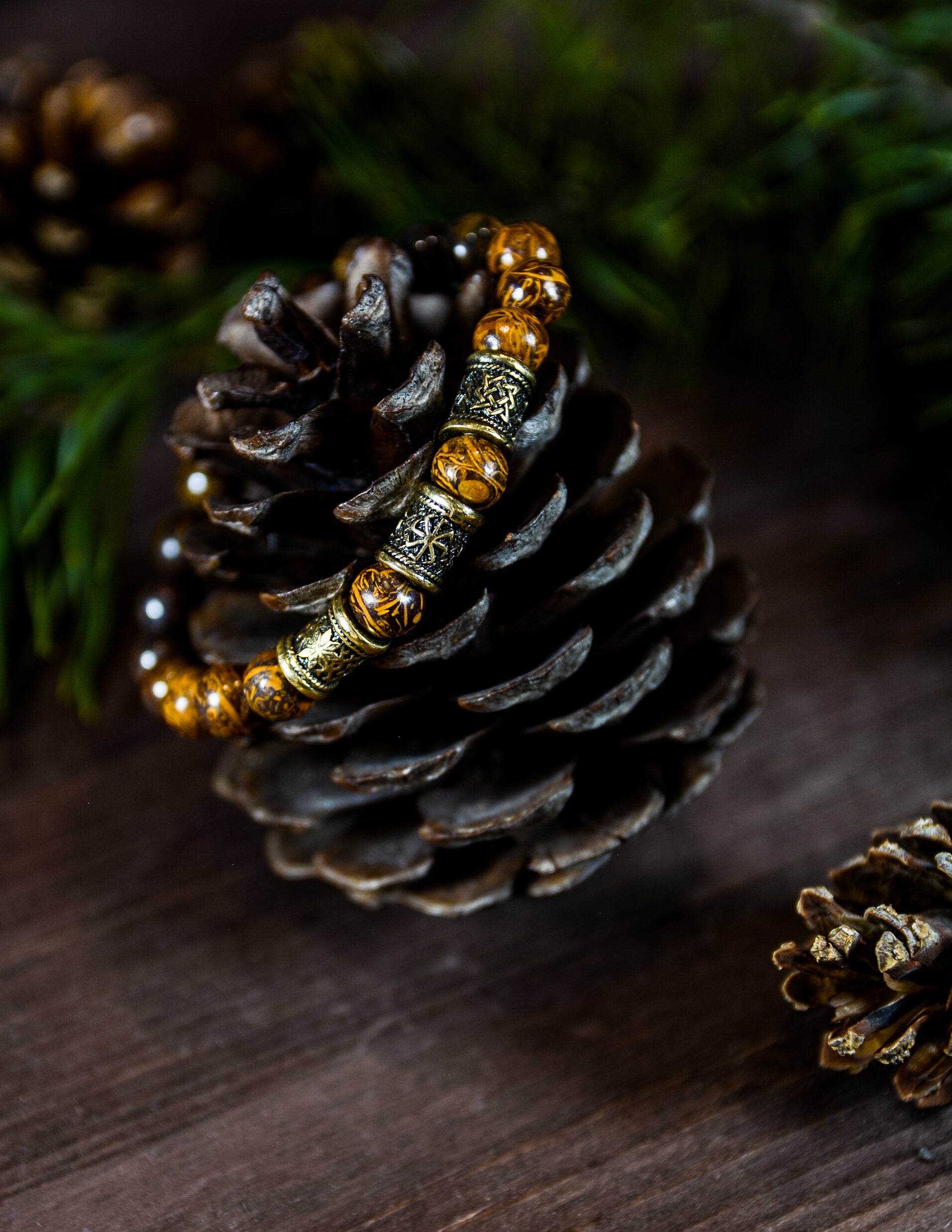 Arkona Bracelet, Natural Jasper with Slavic Beads