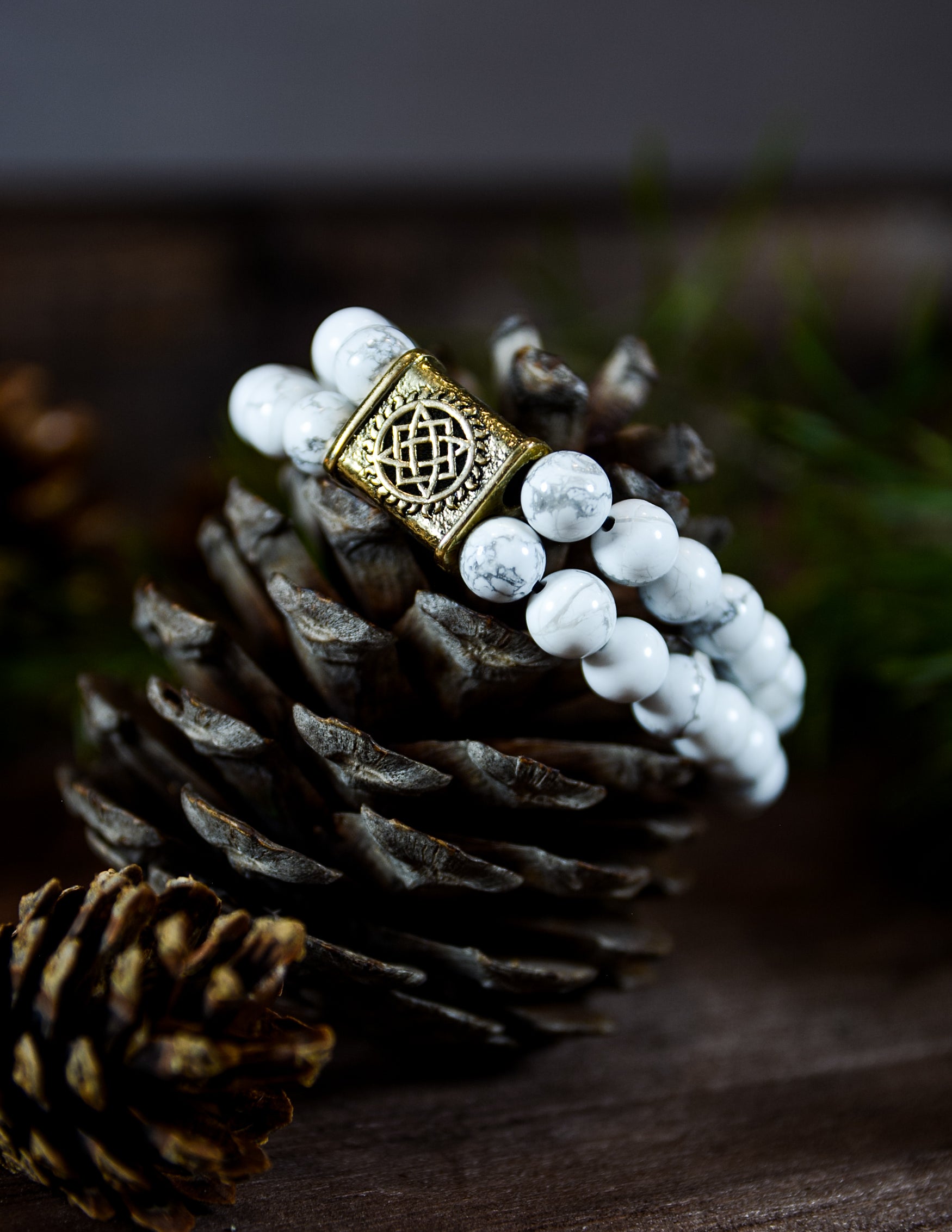 Howlite Double-Row Bracelet with Star of Rus Bead