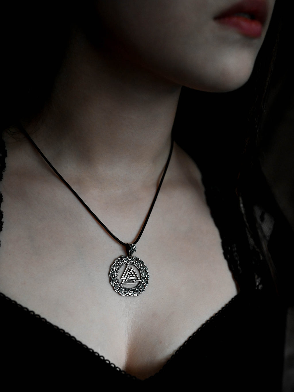 Valknut Amulet in Birch Wreath, Sterling Silver 925 — Viking, Norse & Slavic Symbol Pendant