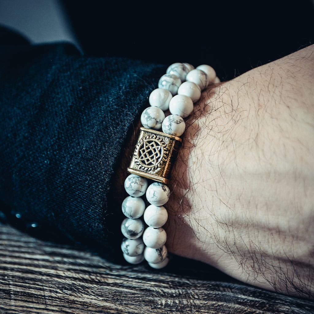 Howlite Double-Row Bracelet with Star of Rus Bead