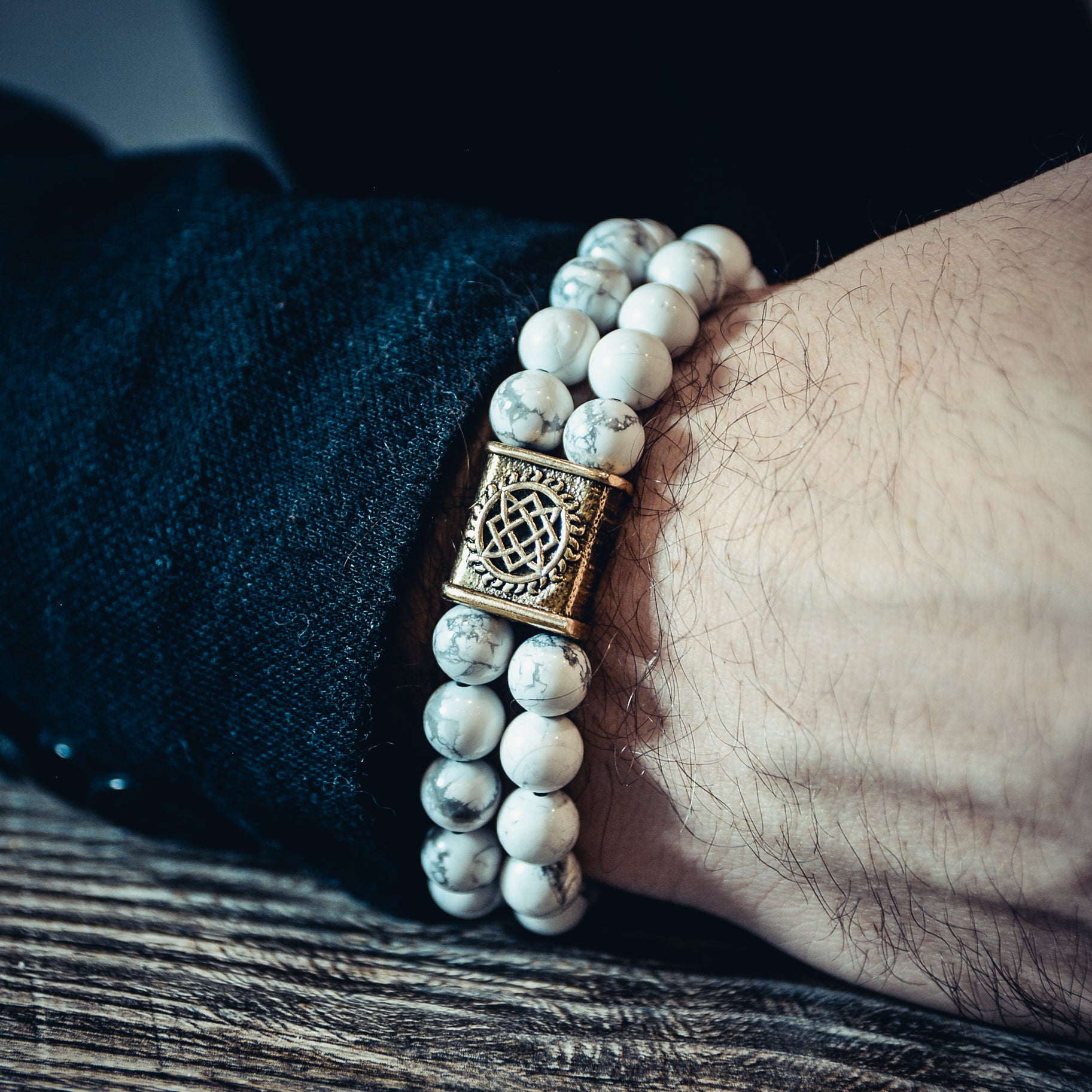 Howlite Double-Row Bracelet with Star of Rus Bead