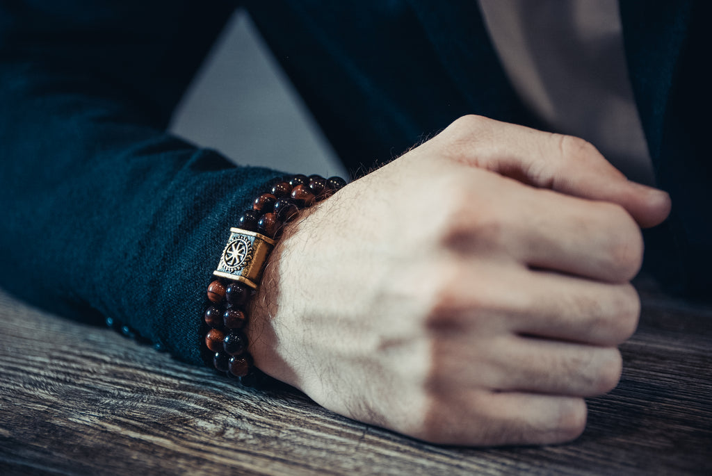 Ox Eye Stone Double-Row Bracelet with Kolovrat Bead