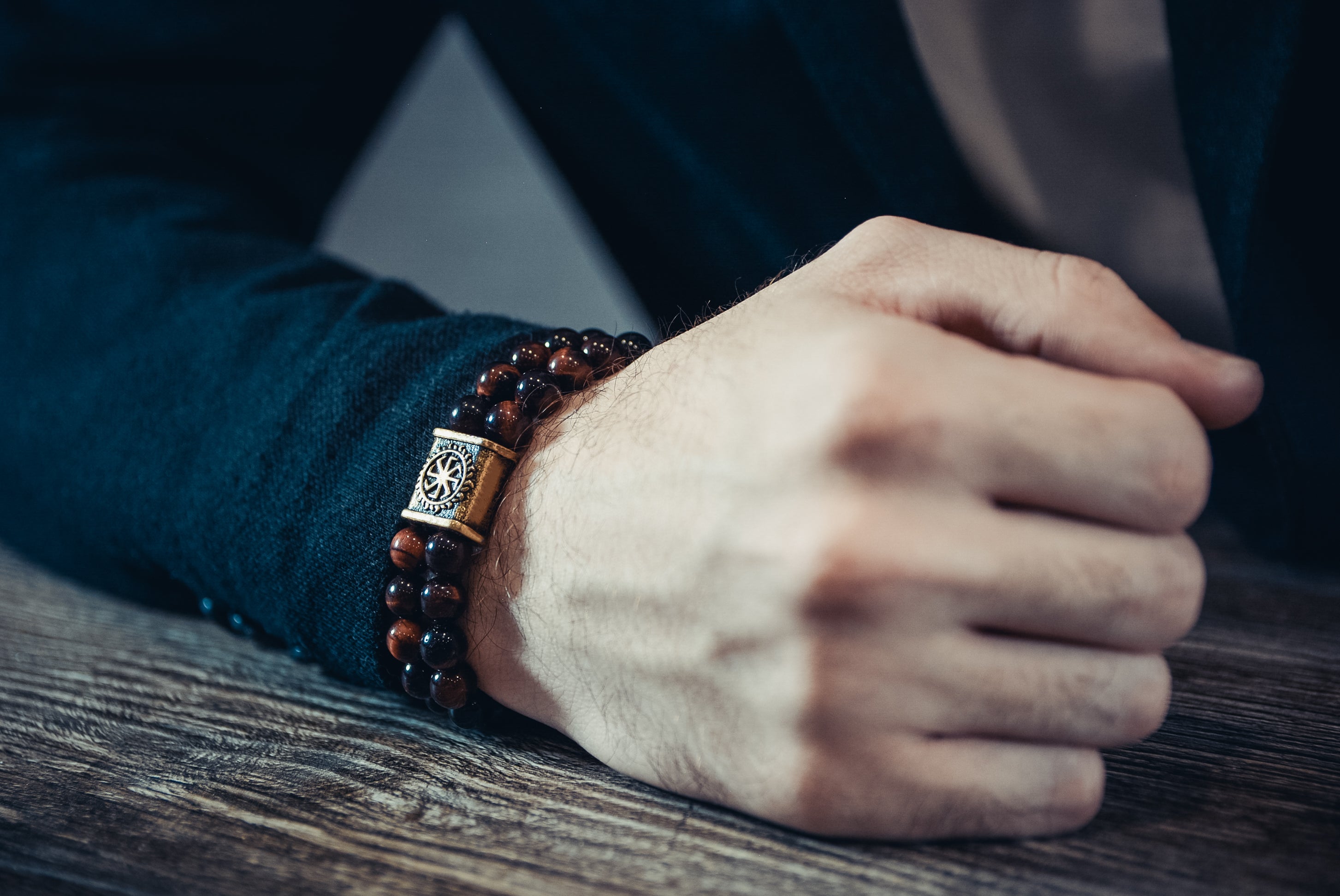 Ox Eye Stone Double-Row Bracelet with Kolovrat Bead