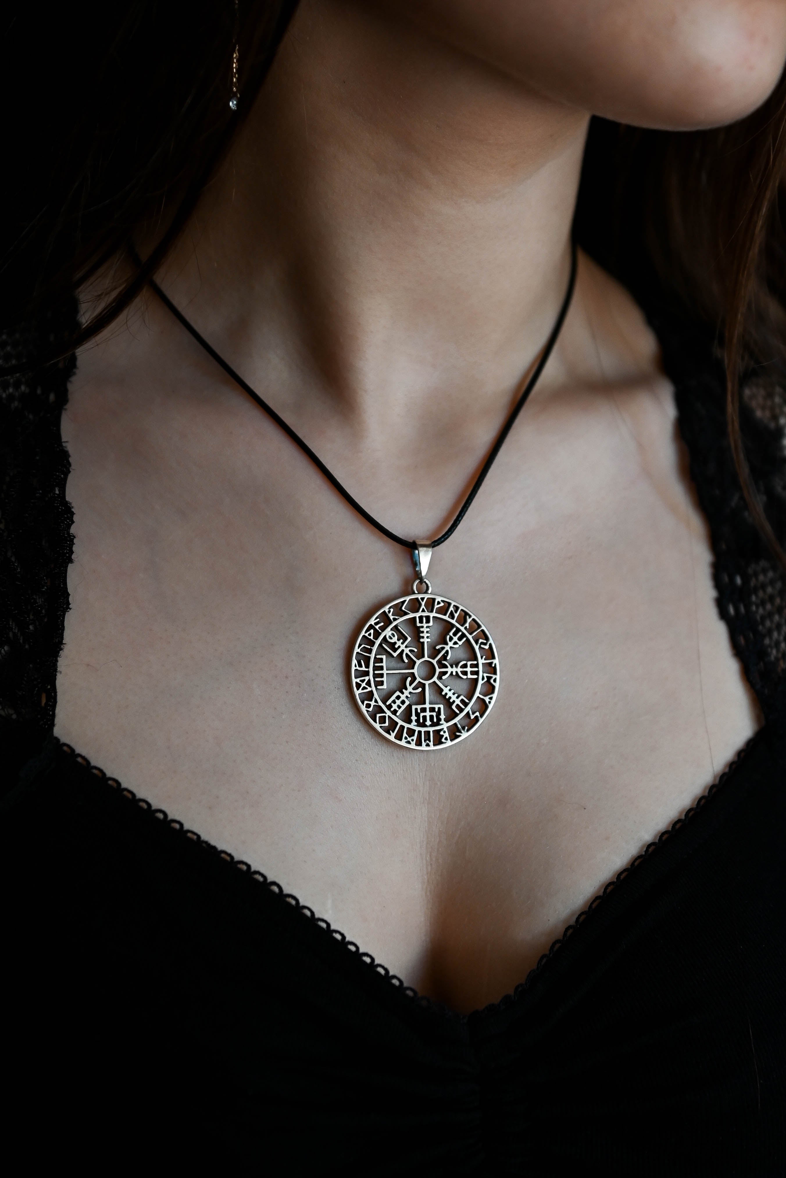 Vegvisir Amulet in Futhark, Sterling Silver 925 — Viking Symbol Pendant