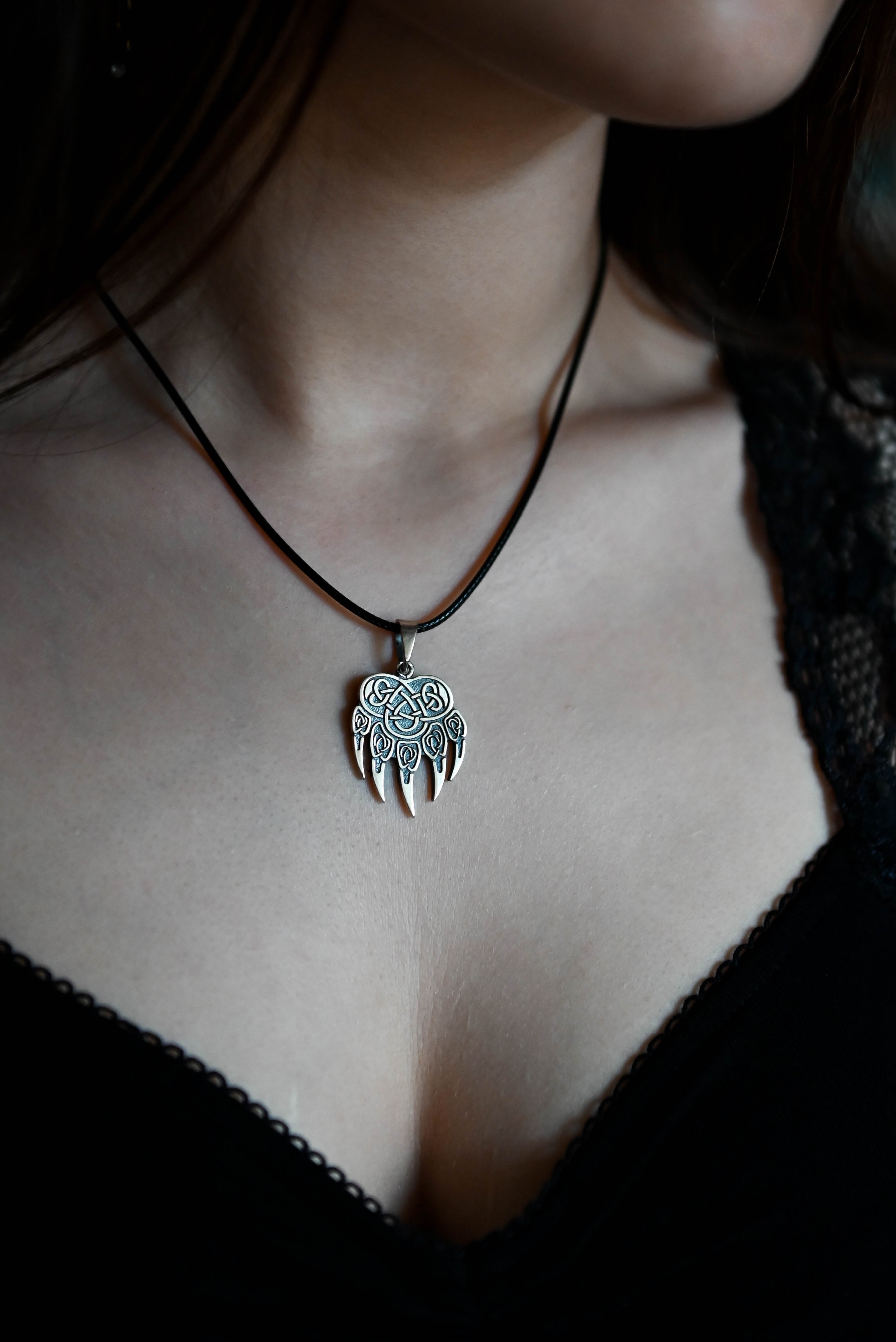 Bear Paw Amulet, Sterling Silver 925 — Viking & Slavic Symbol Pendant