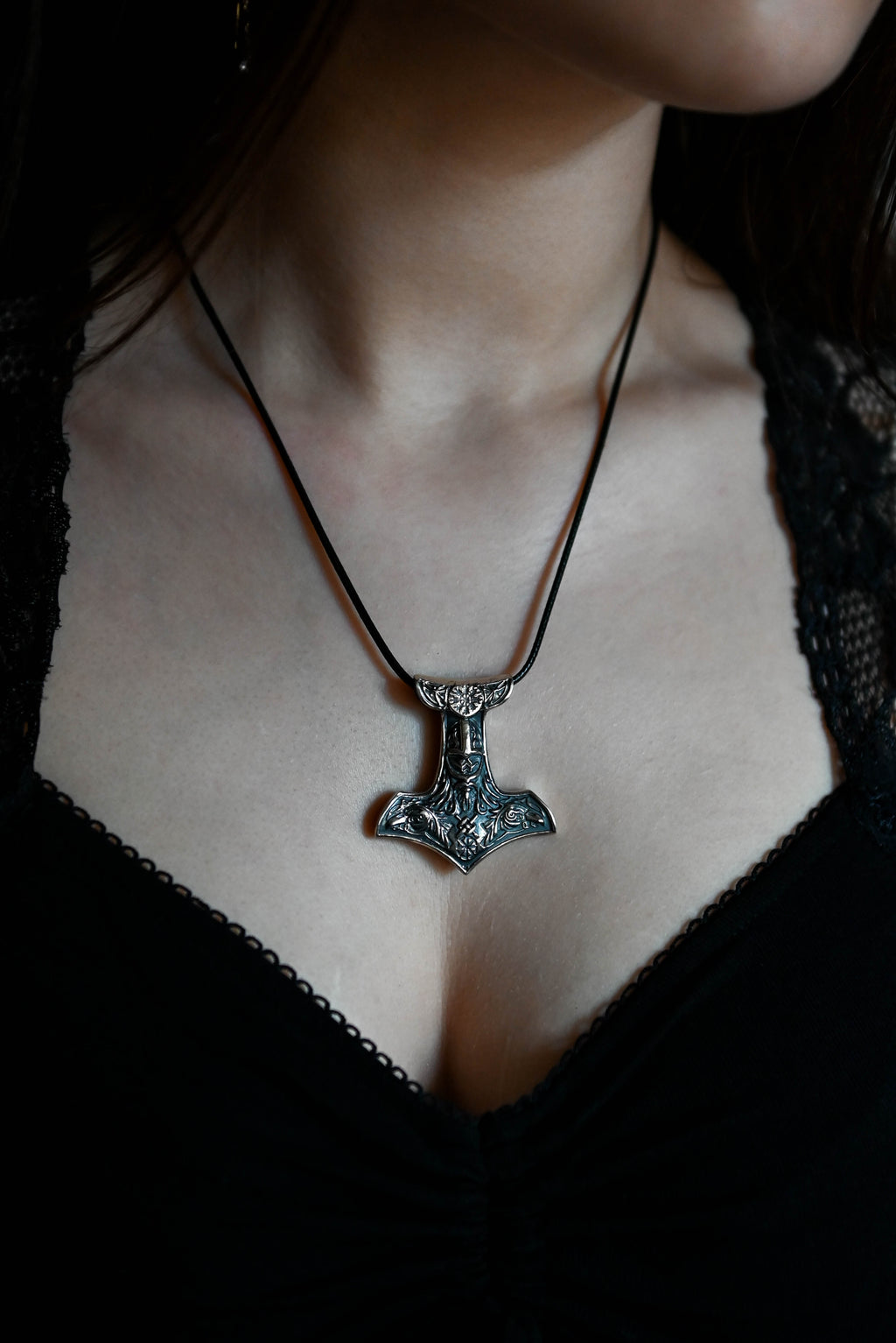Thor's Hammer with Helmet, Sterling Silver 925 — Viking Symbol Pendant