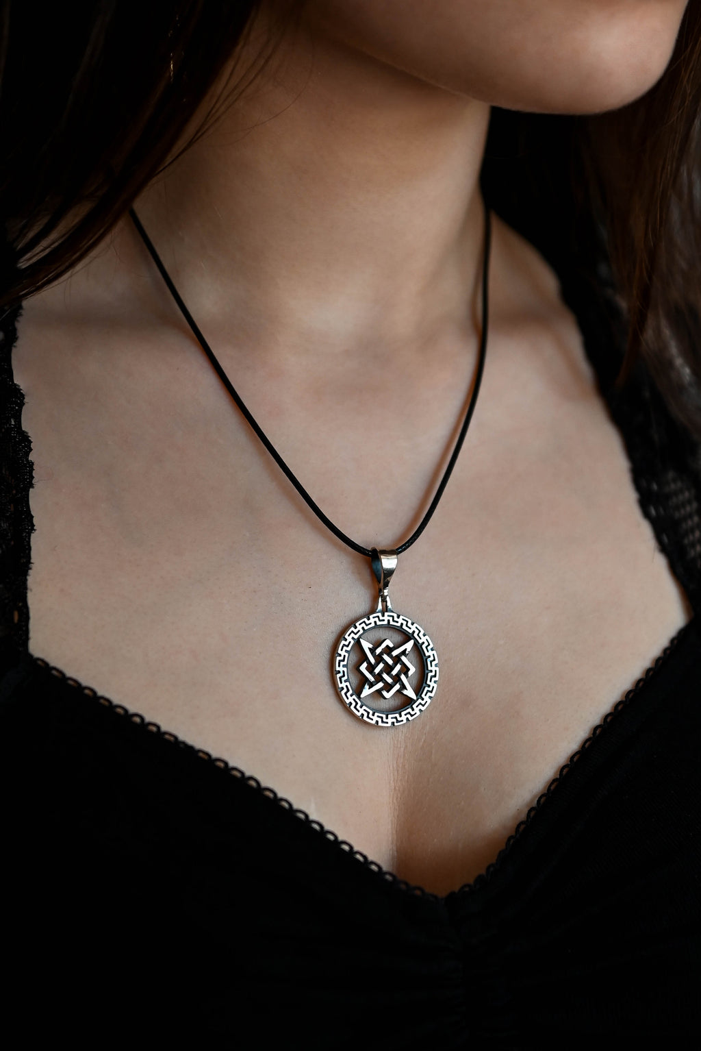 Star of Rus Amulet in a Rim, Sterling Silver 925 — Slavic Symbol Pendant