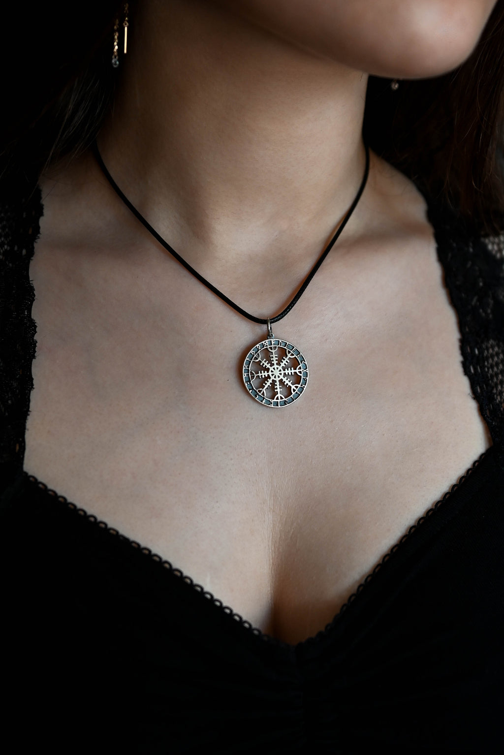 Helm of Awe (Aegishjalmur) Amulet in Futhark, Sterling Silver 925 — Viking Symbol Pendant