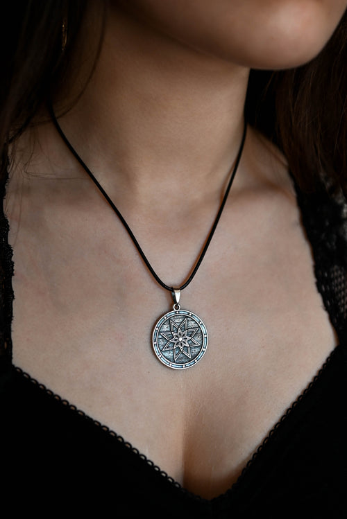 Alatyr Amulet on a Shield, Sterling Silver 925 — Slavic Symbol Pendant