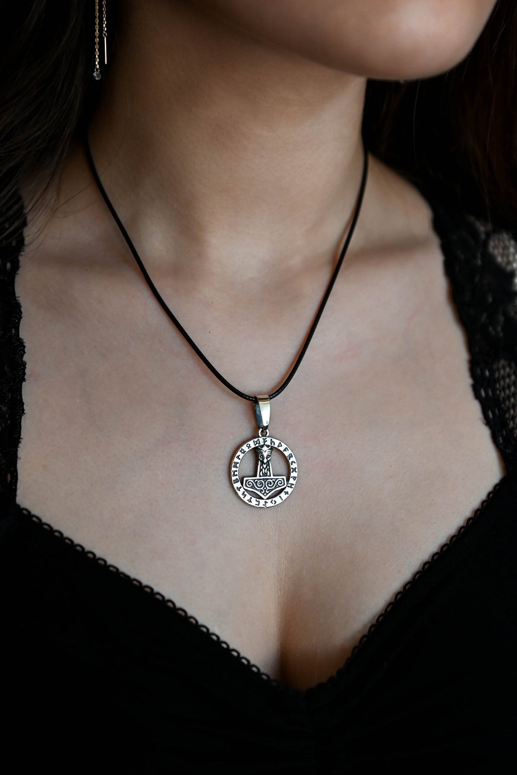 Thor's Hammer (Mjolnir) in Futhark, Sterling Silver 925 — Viking Symbol Pendant