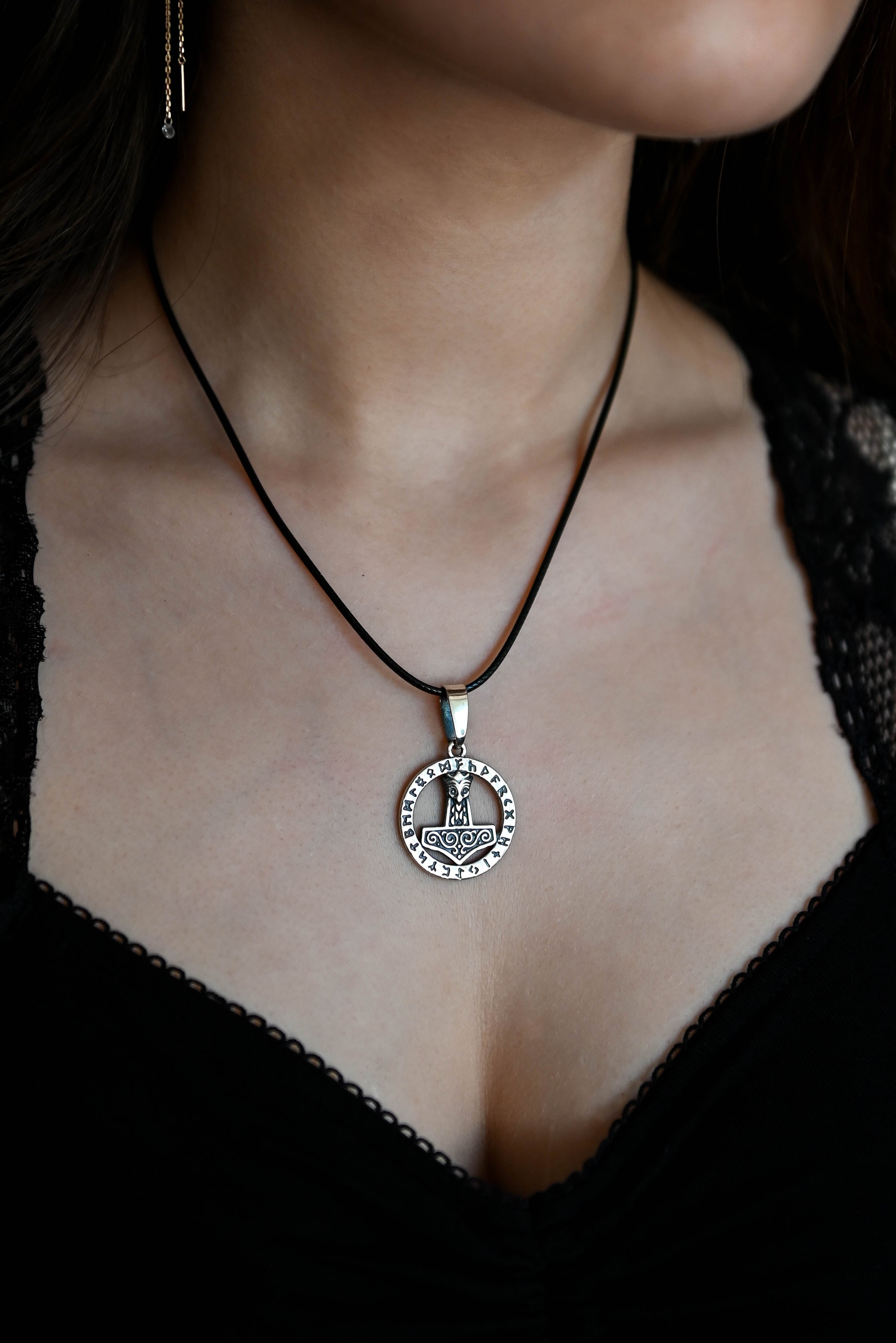 Thor's Hammer (Mjolnir) in Futhark, Sterling Silver 925 — Viking Symbol Pendant