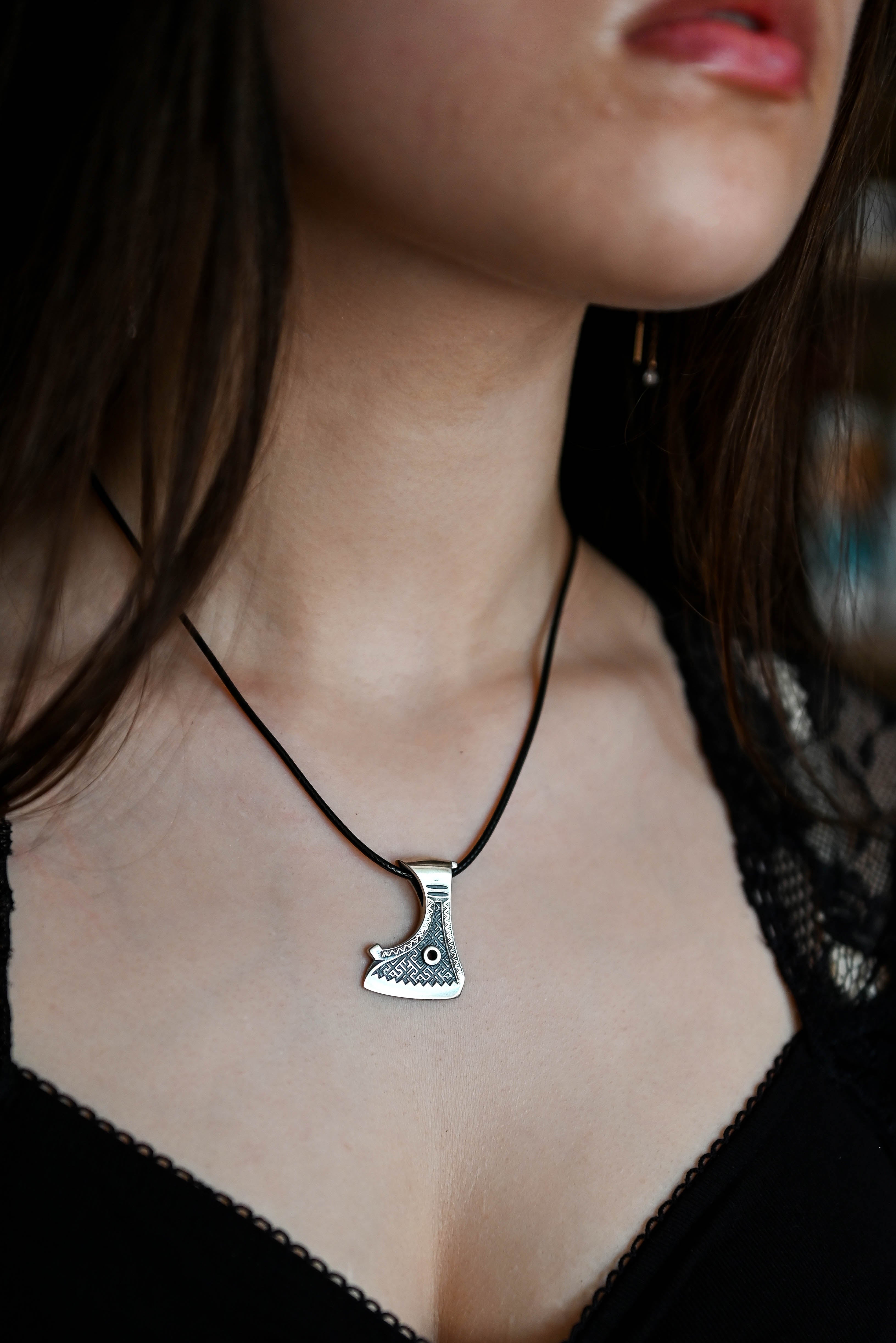 Perun's Axe (Small) with Patterns, Sterling Silver 925 — Slavic Symbol Pendant