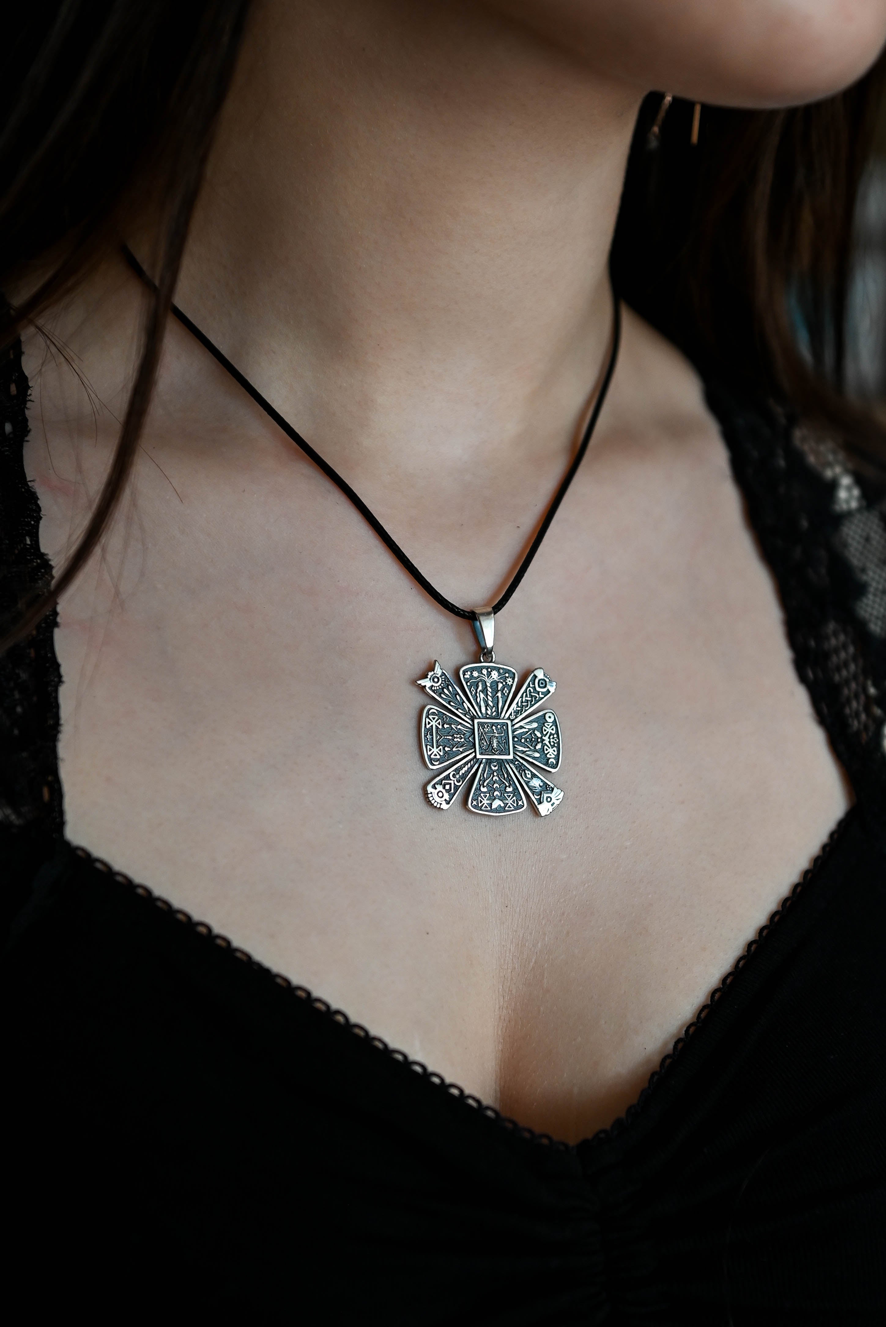 Slavic Kres Amulet in Futhark, Sterling Silver 925 — Slavic & Viking Symbol Pendant