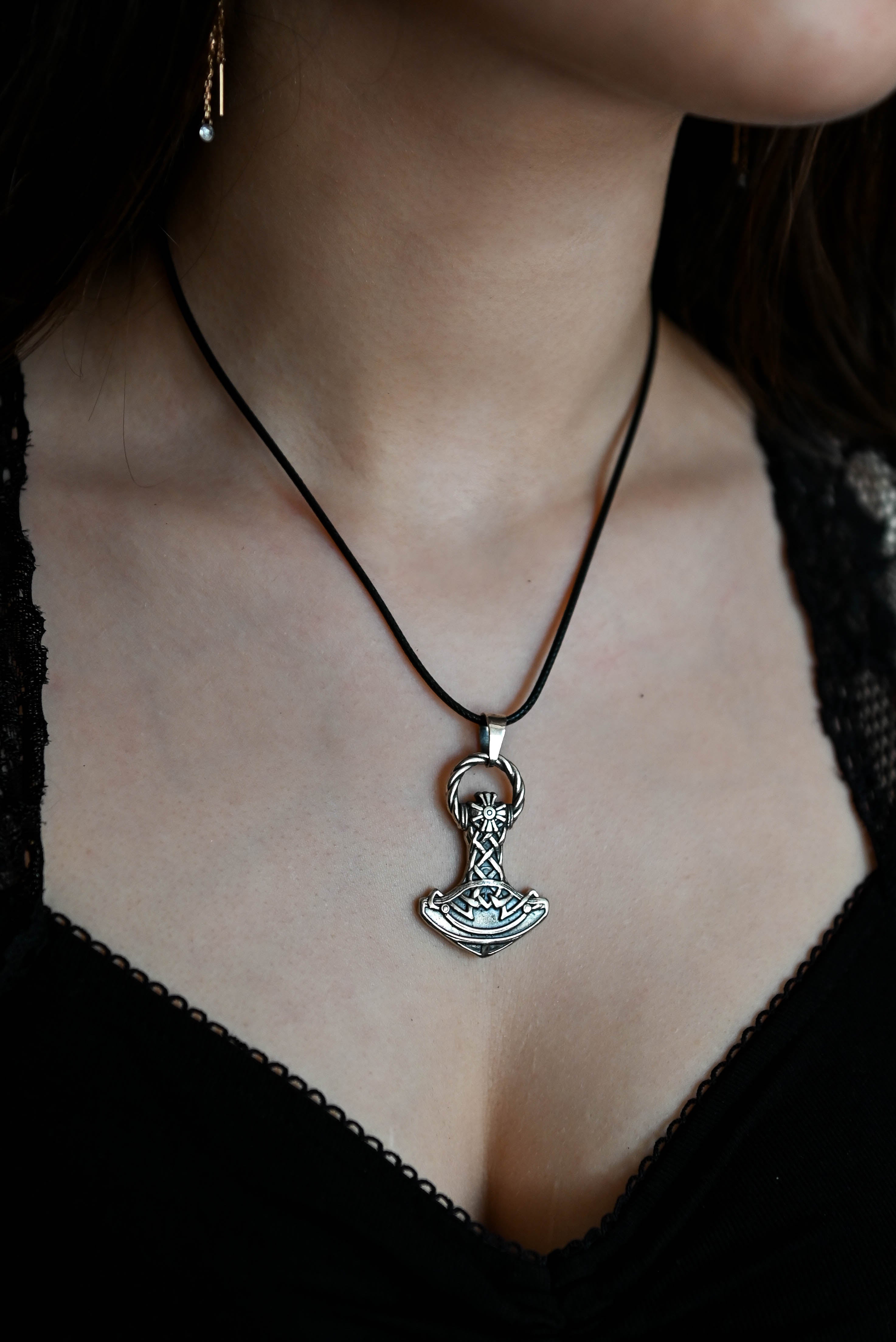 Thor's Hammer with Ring, Sterling Silver 925 — Viking Symbol Pendant