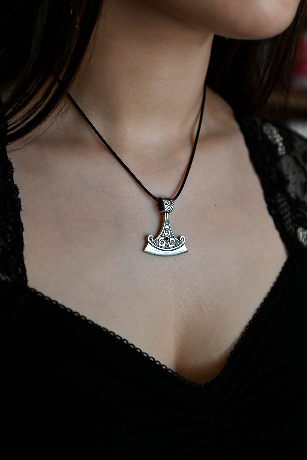 Perun's Axe with Scrollwork, Sterling Silver 925 — Slavic Symbol Pendant
