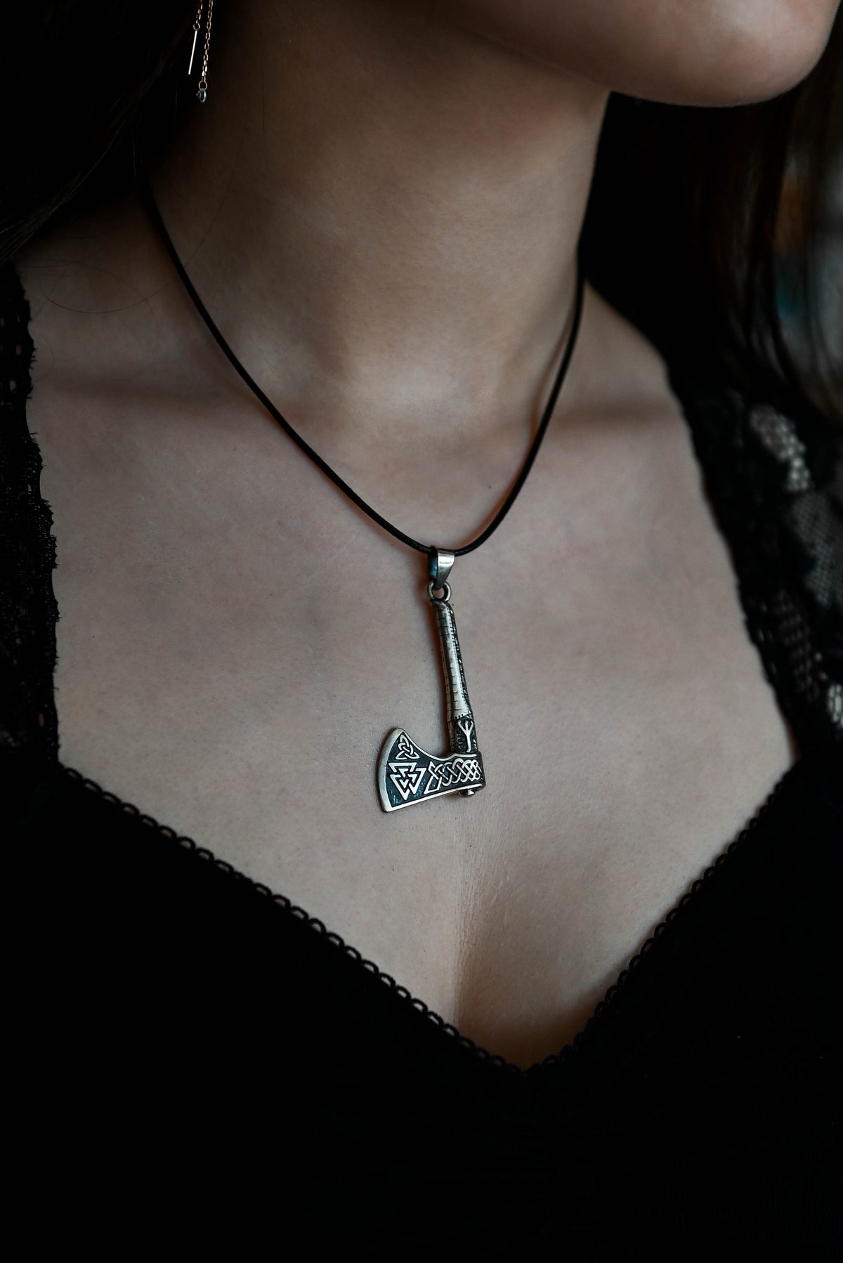 Viking Axe with Valknut Symbol, Sterling Silver 925 — Viking & Norse Symbol Pendant