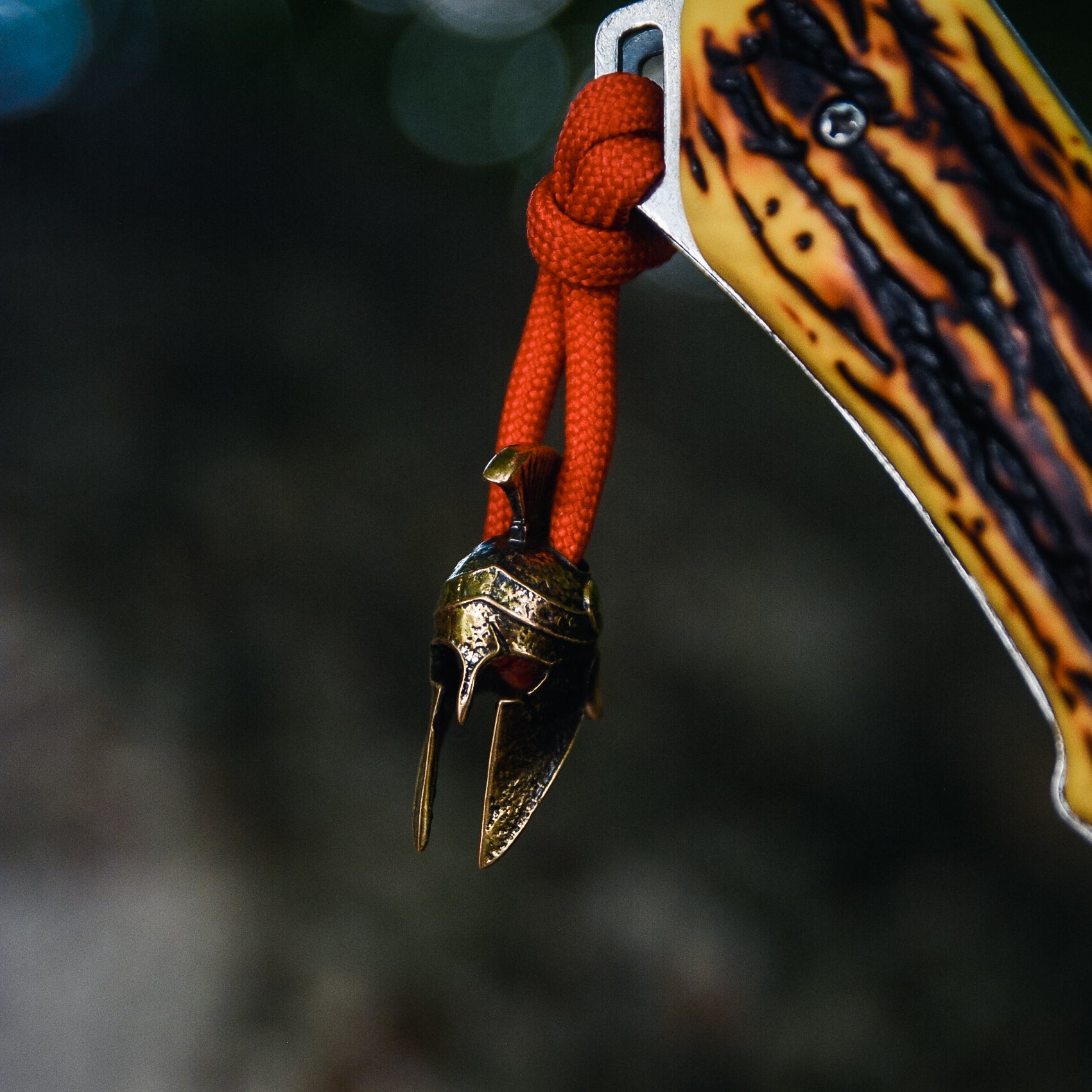 Spartan Helmet Keychain, Bronze on Paracord Cord