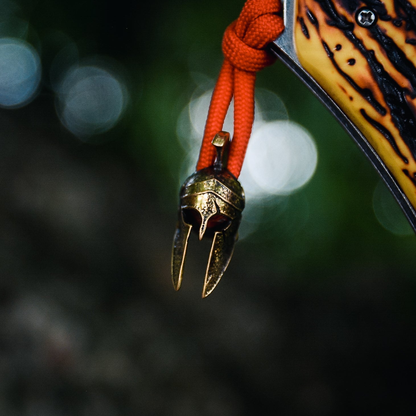 Spartan Helmet Keychain, Bronze on Paracord Cord