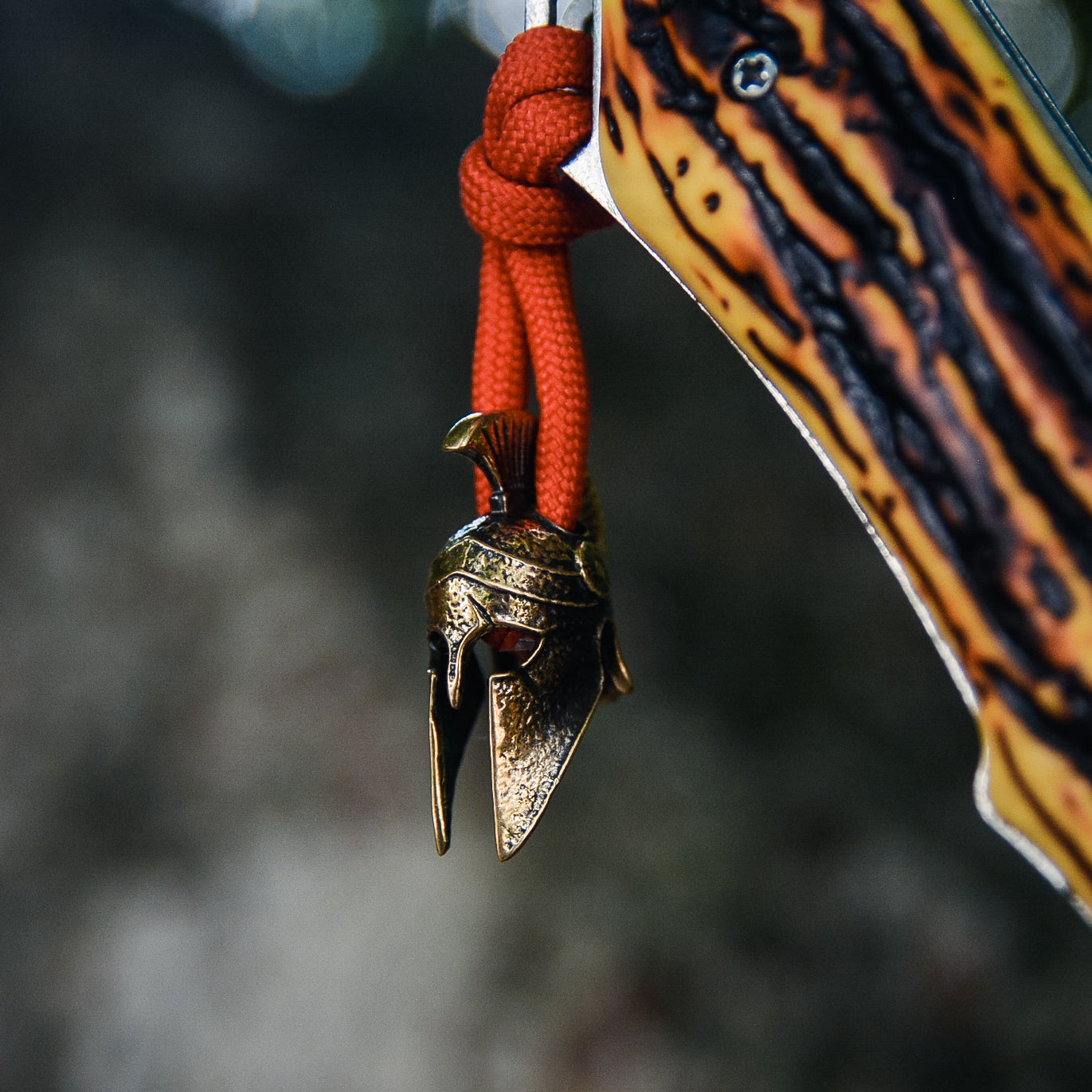Spartan Helmet Keychain, Bronze on Paracord Cord