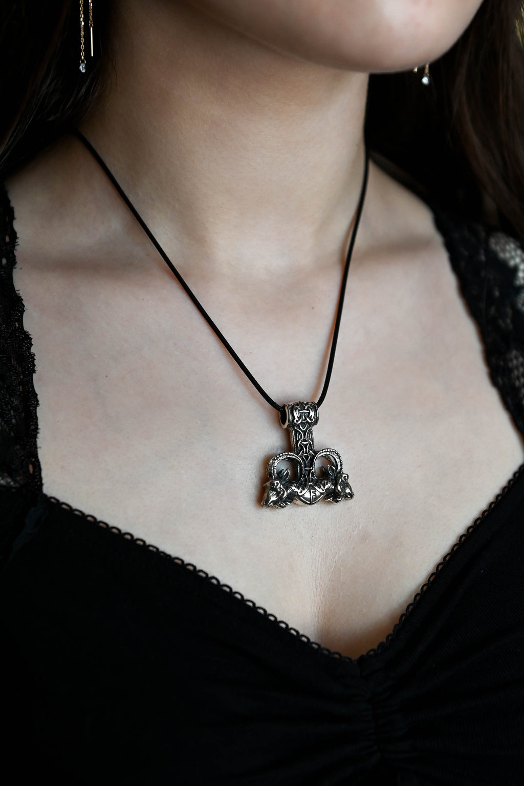 Thor's Hammer with Thor's Goats, Sterling Silver 925 — Viking Symbol Pendant
