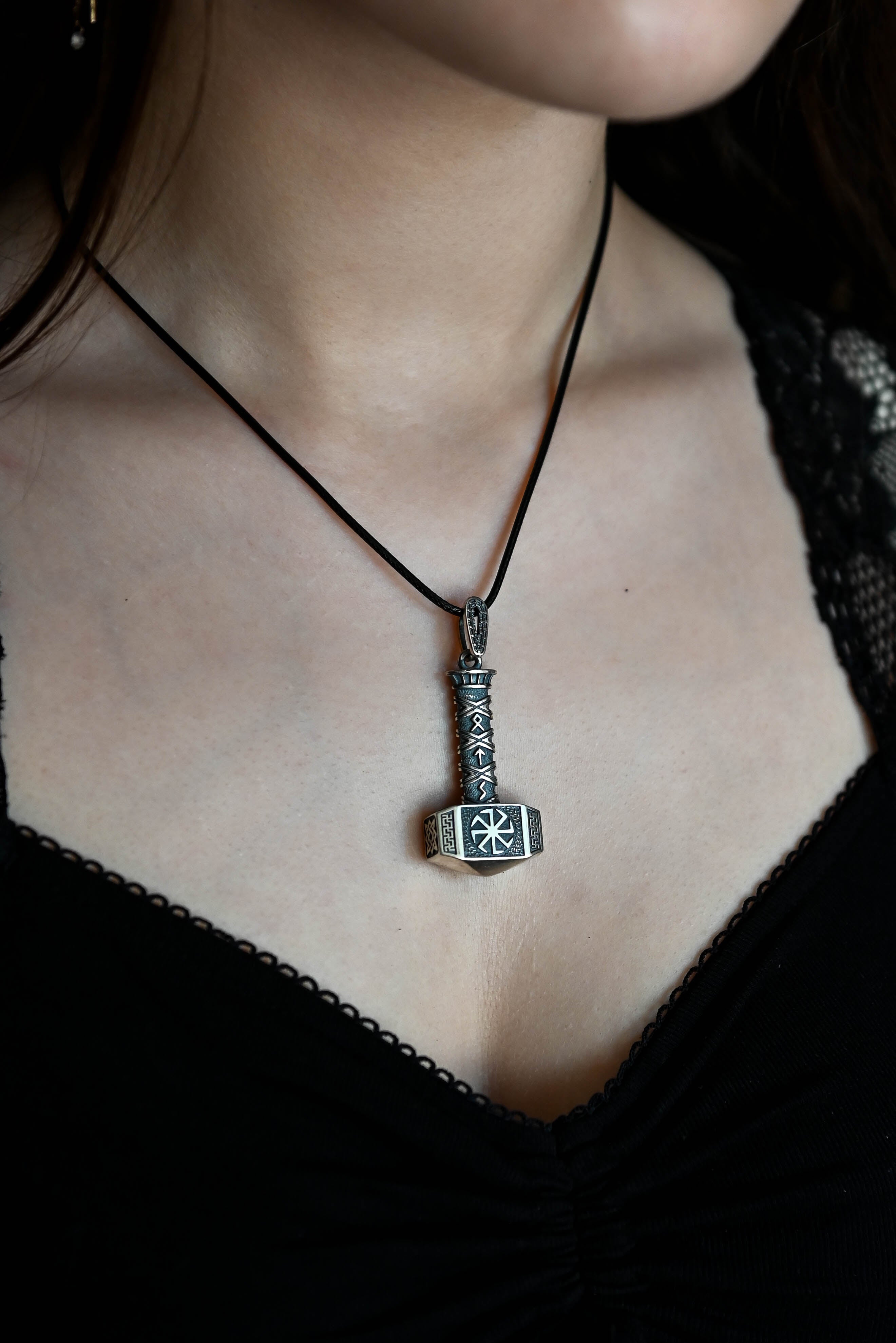 Svarog's Hammer with Kolovrat, Sterling Silver 925 — Slavic Symbol Pendant