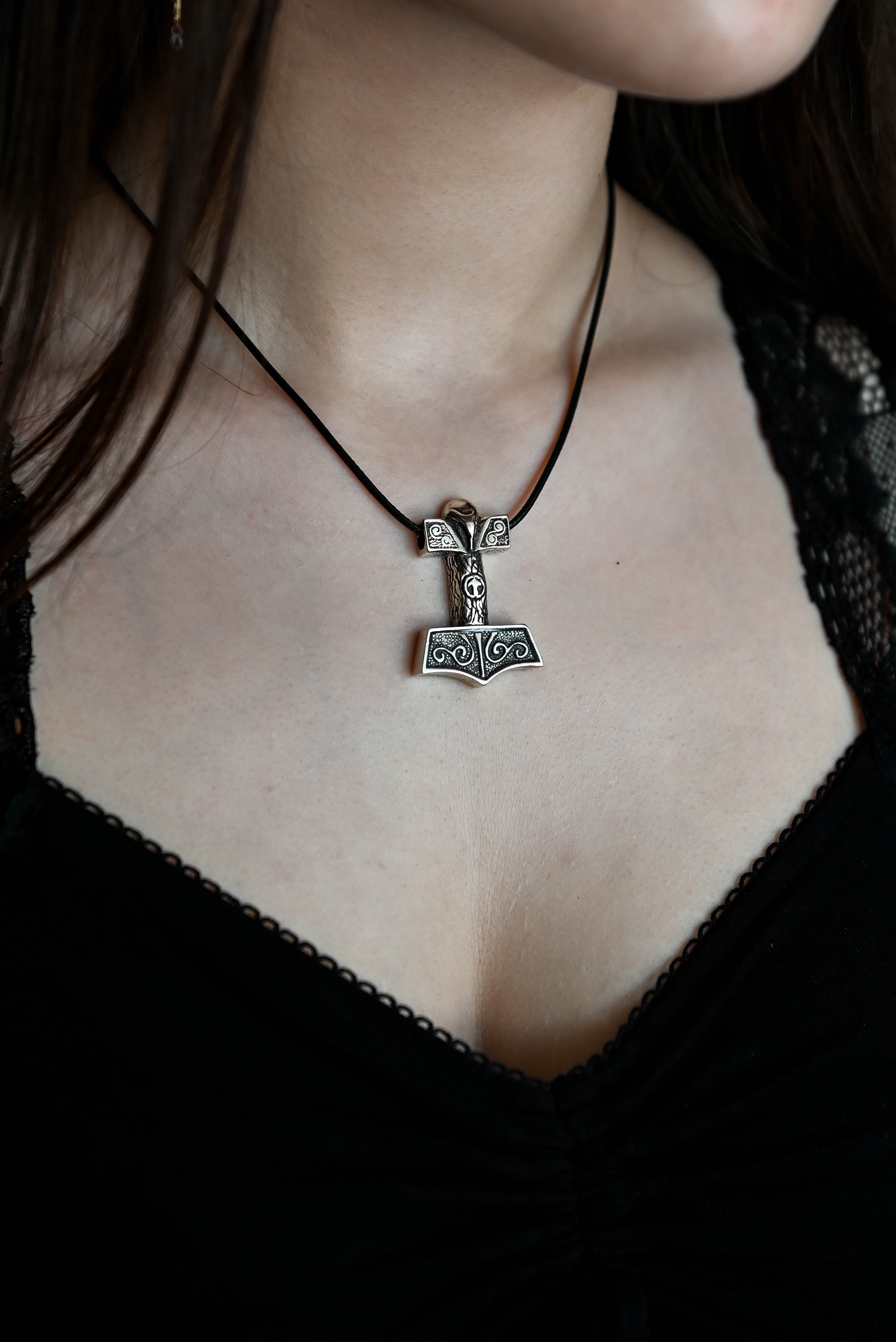Thor's Hammer with Tiwaz Symbol, Sterling Silver 925 — Viking Symbol Pendant