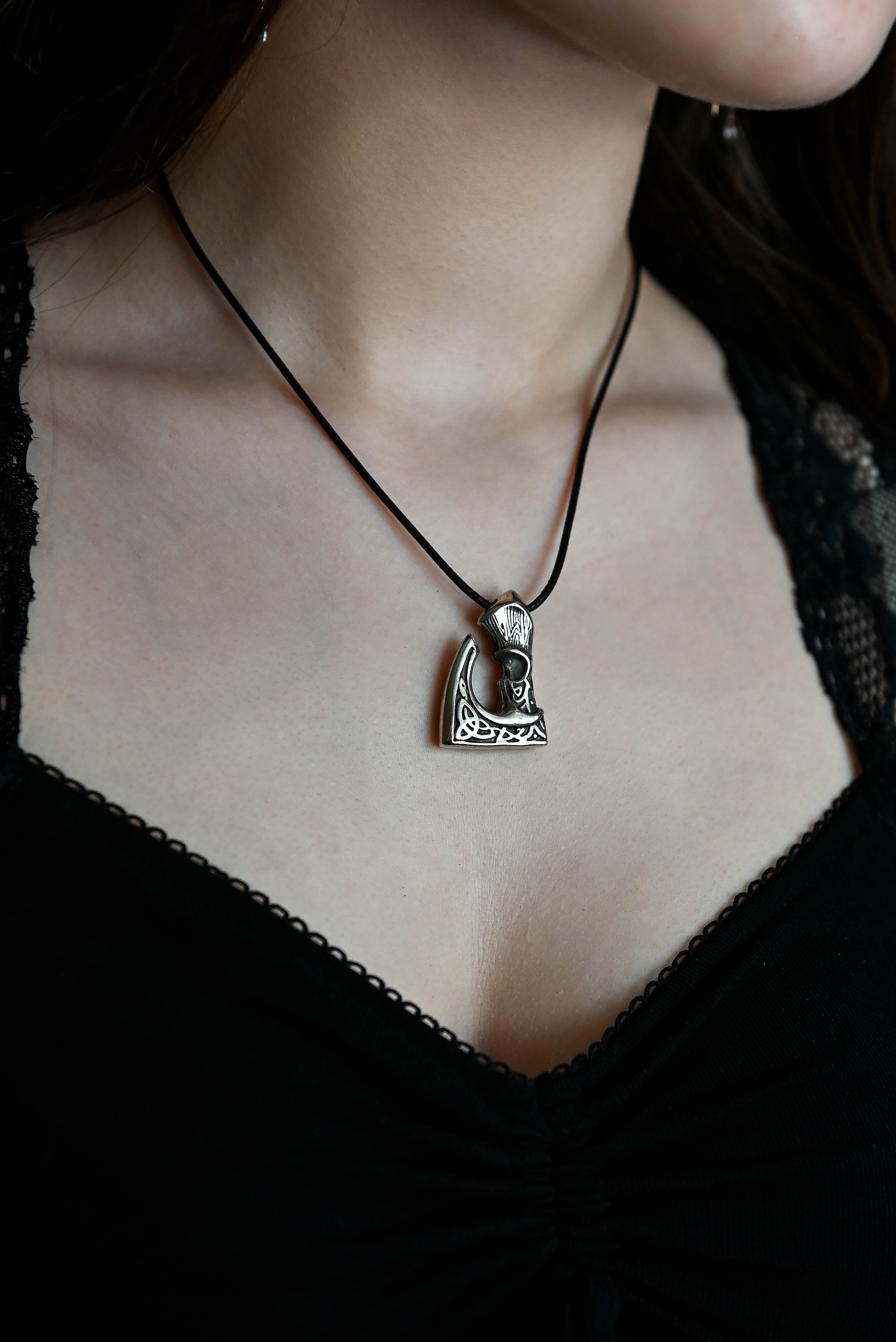 Viking Axe with Patterns, Sterling Silver 925 — Viking Symbol Pendant