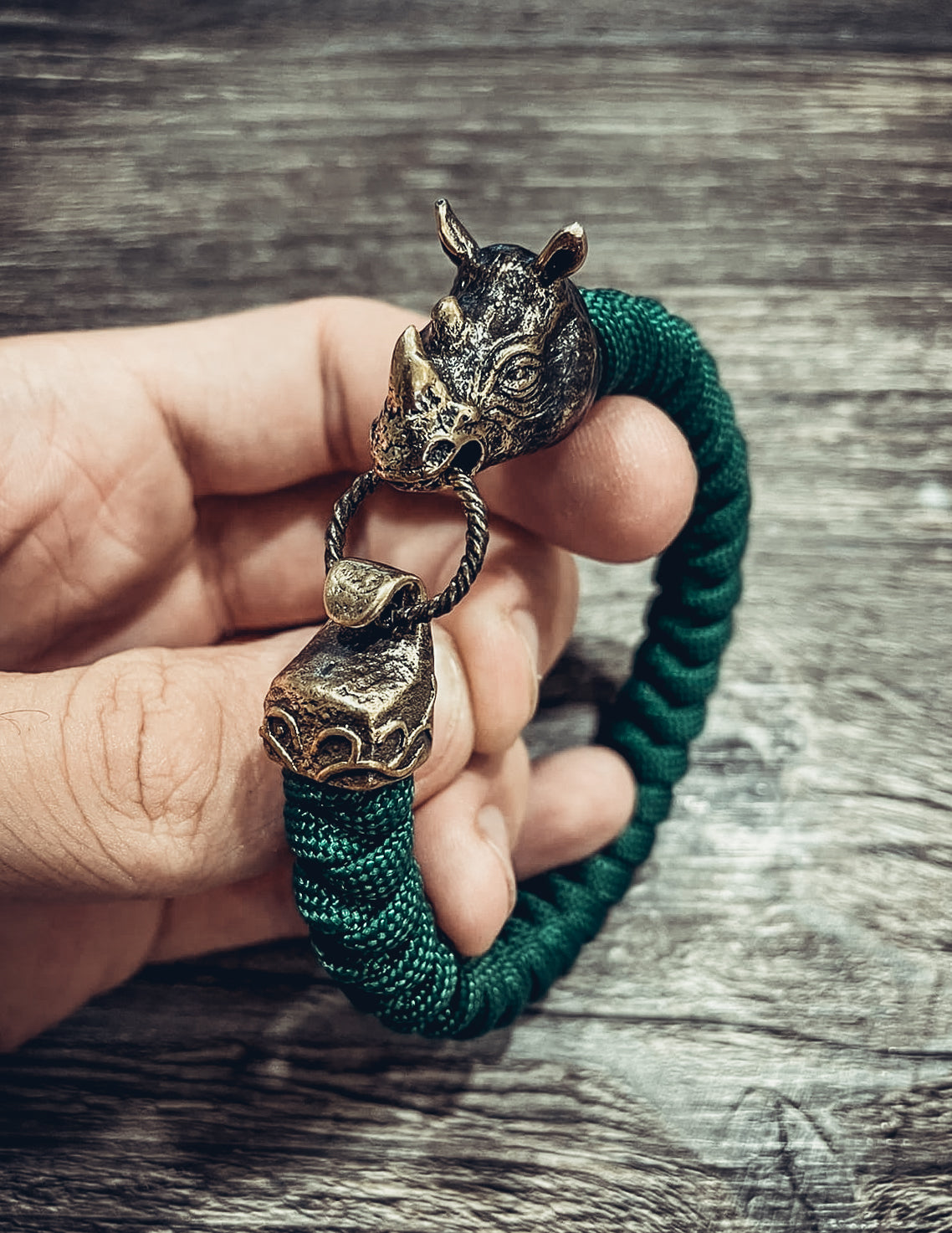 Rhino Bracelet, Paracord and Bronze