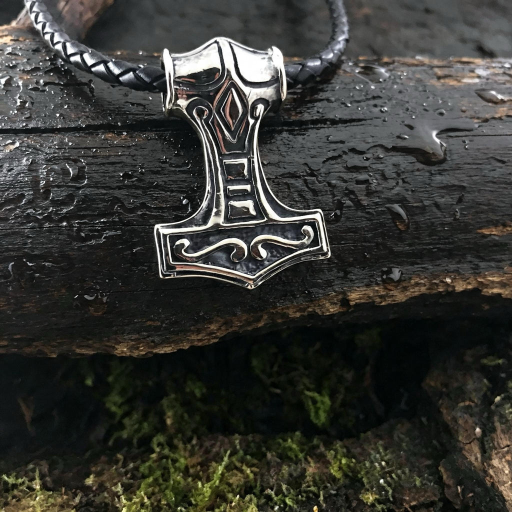 Thor's Hammer Amulet, Sterling Silver 925 — Viking Symbol Pendant