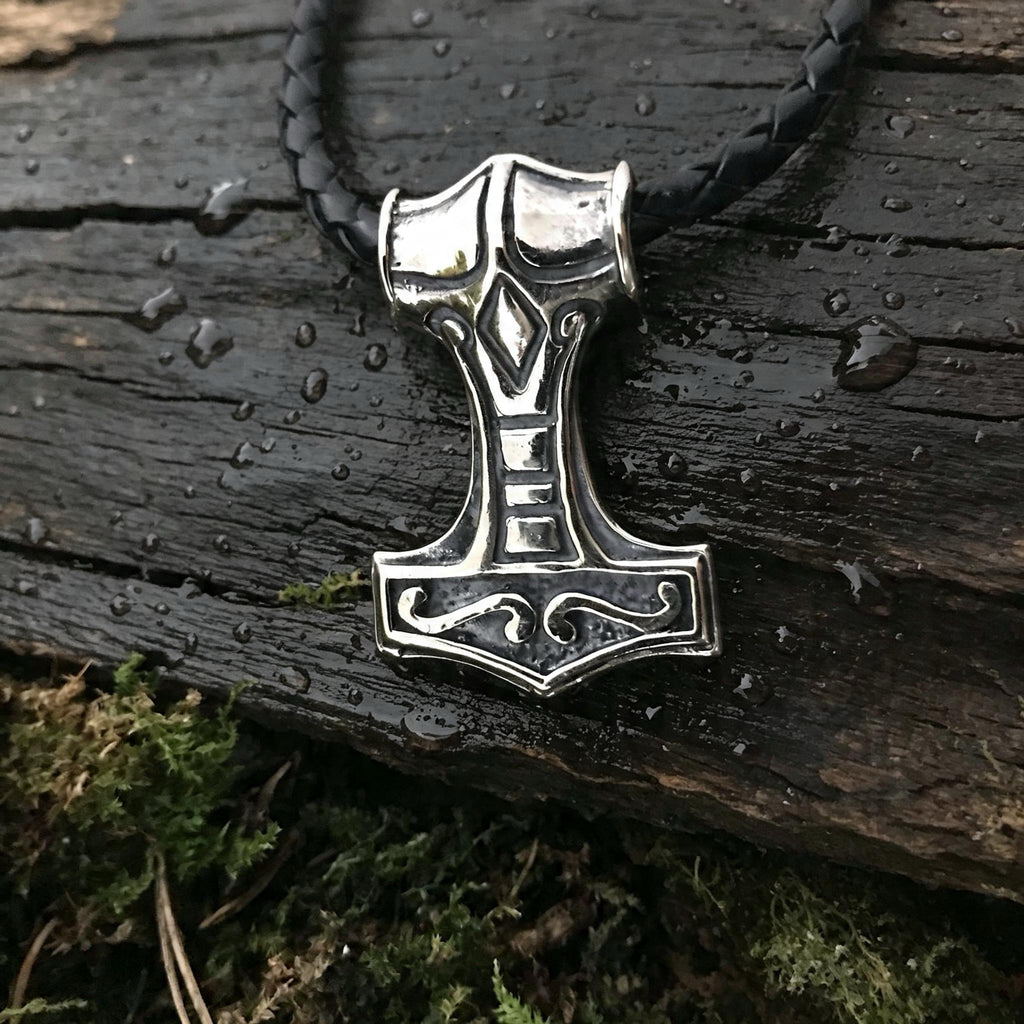 Thor's Hammer Amulet, Sterling Silver 925 — Viking Symbol Pendant